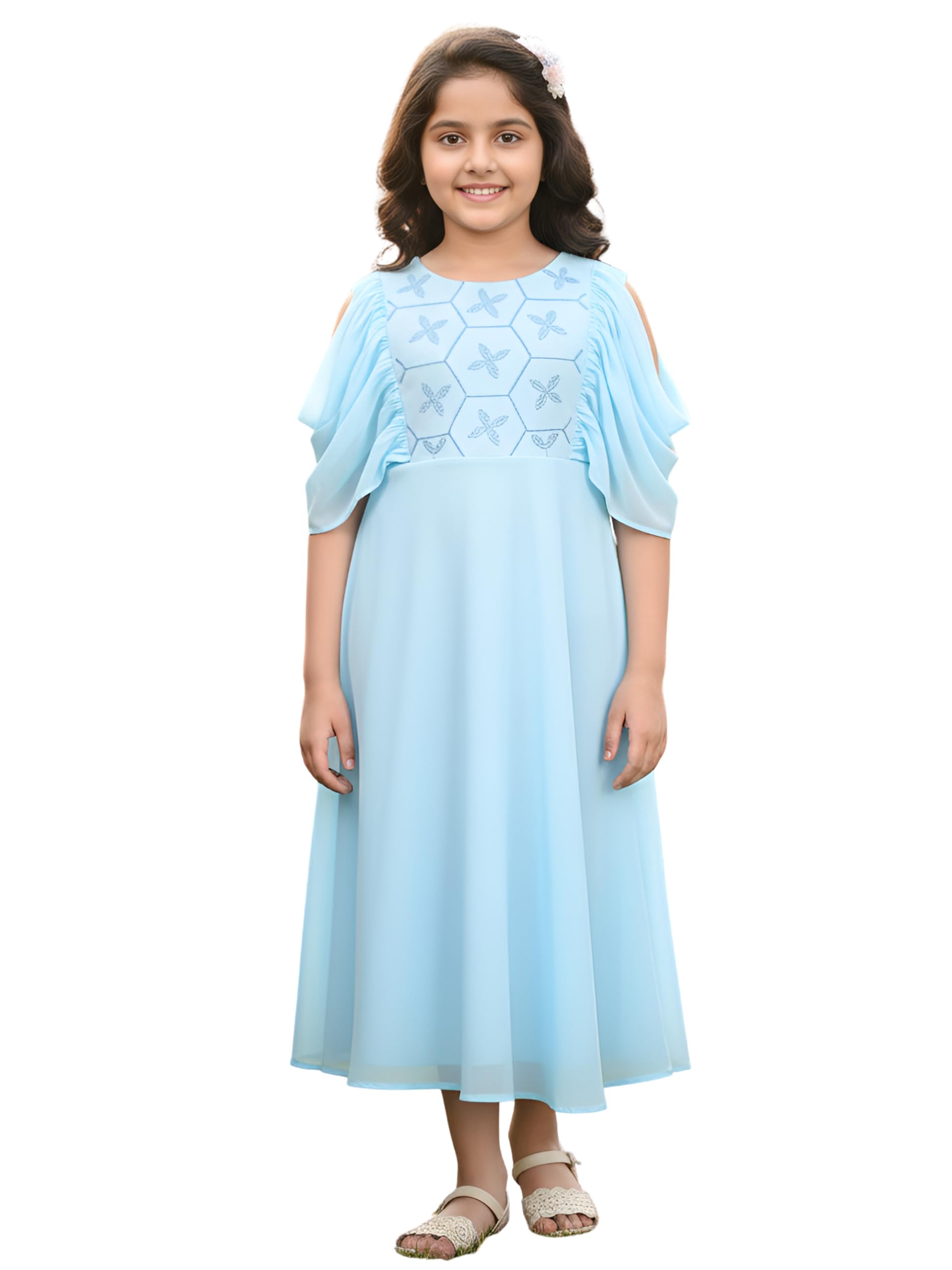 Yash Gallery Kids Georgette Floral Embroidered Anarkali Dress