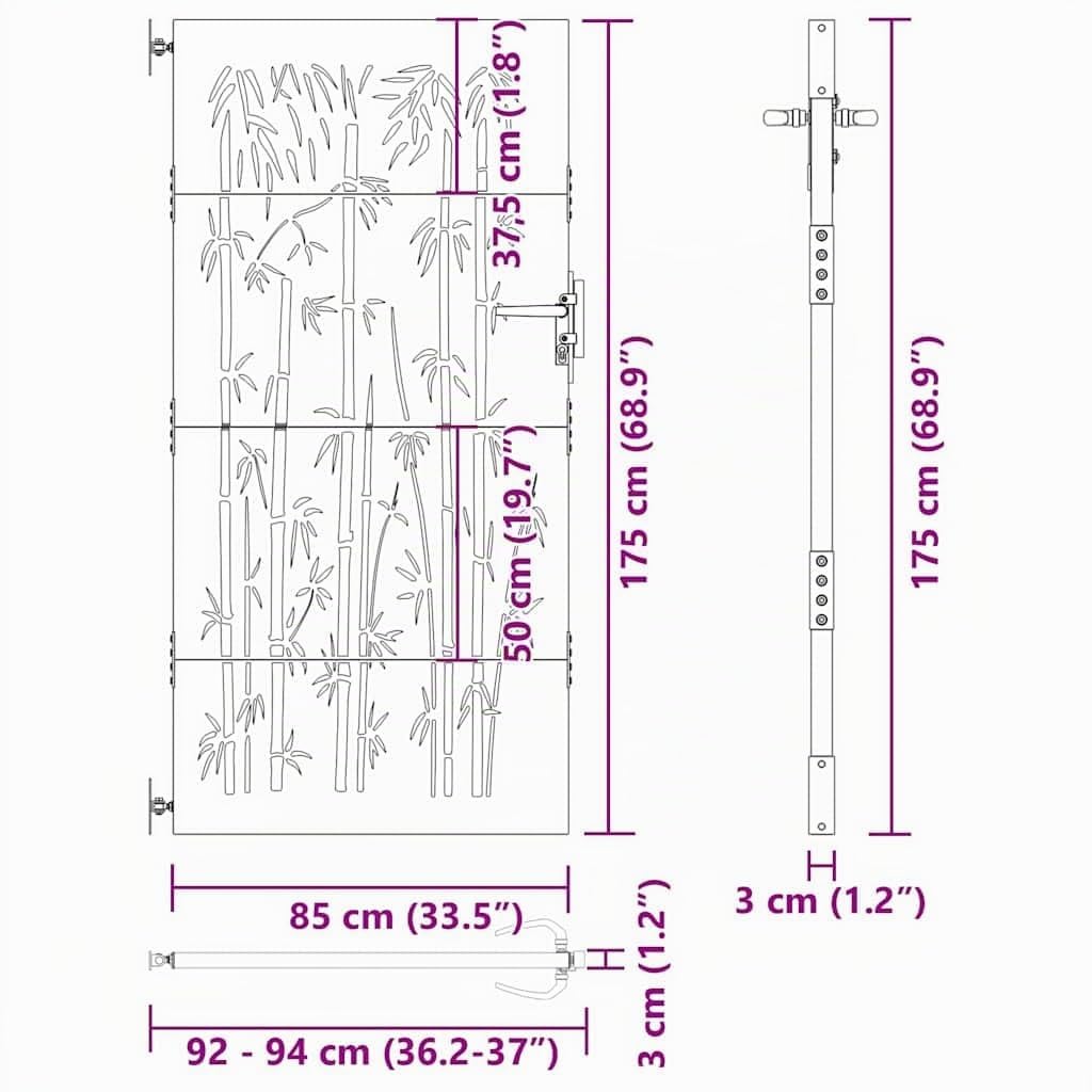 vidaXL Porte de Jardin 85 x 175 cm Noir Verrouillable