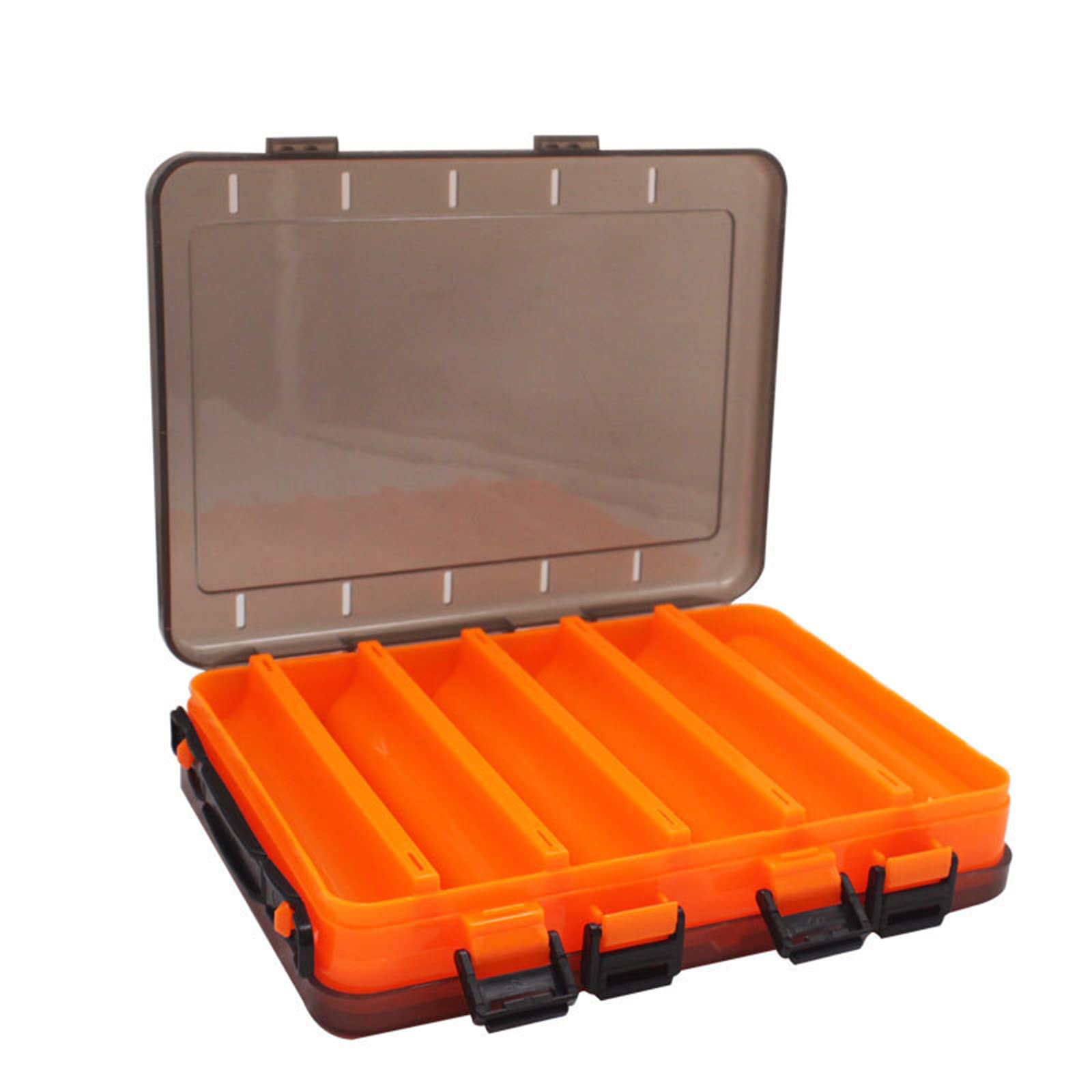 TOPIND Double Sided Fishing Lures Box Transparent Plastic Bait Hooks Boxes Terminal Tackle Bits Clear Storage Box Organizer Case 14 Compartments with Drain Hole Fishing Accessories