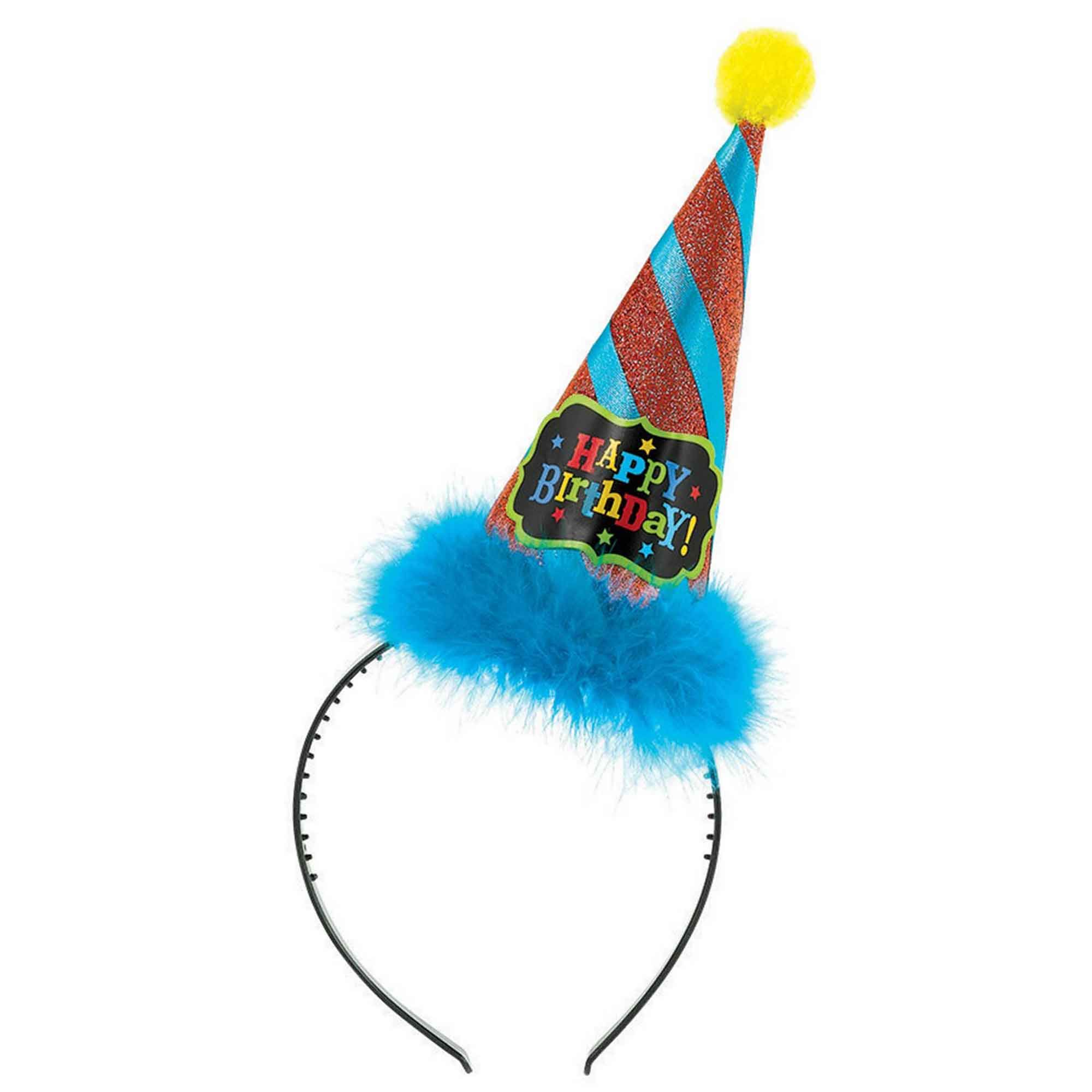 Amscan 396759 Birthday Brights cono cappello con fascia di accessori per feste, multicolore, 12 x 9 1/2"