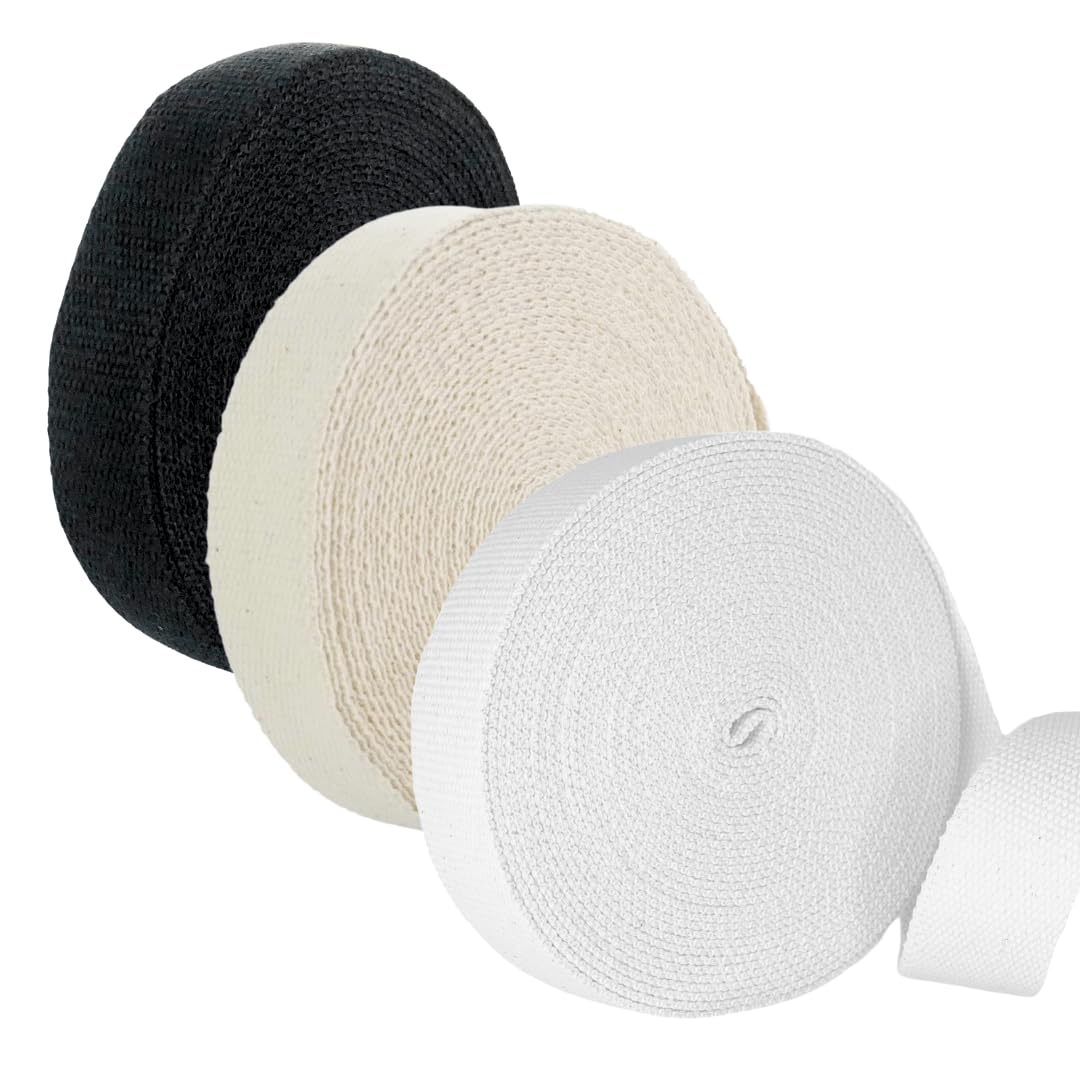 Trimz Heavy Duty Cotton Webbing Variety Pack 30mm – White, Black, Ecru – Assorted Colour Webbing Straps for Bags, DIY, Upholstery