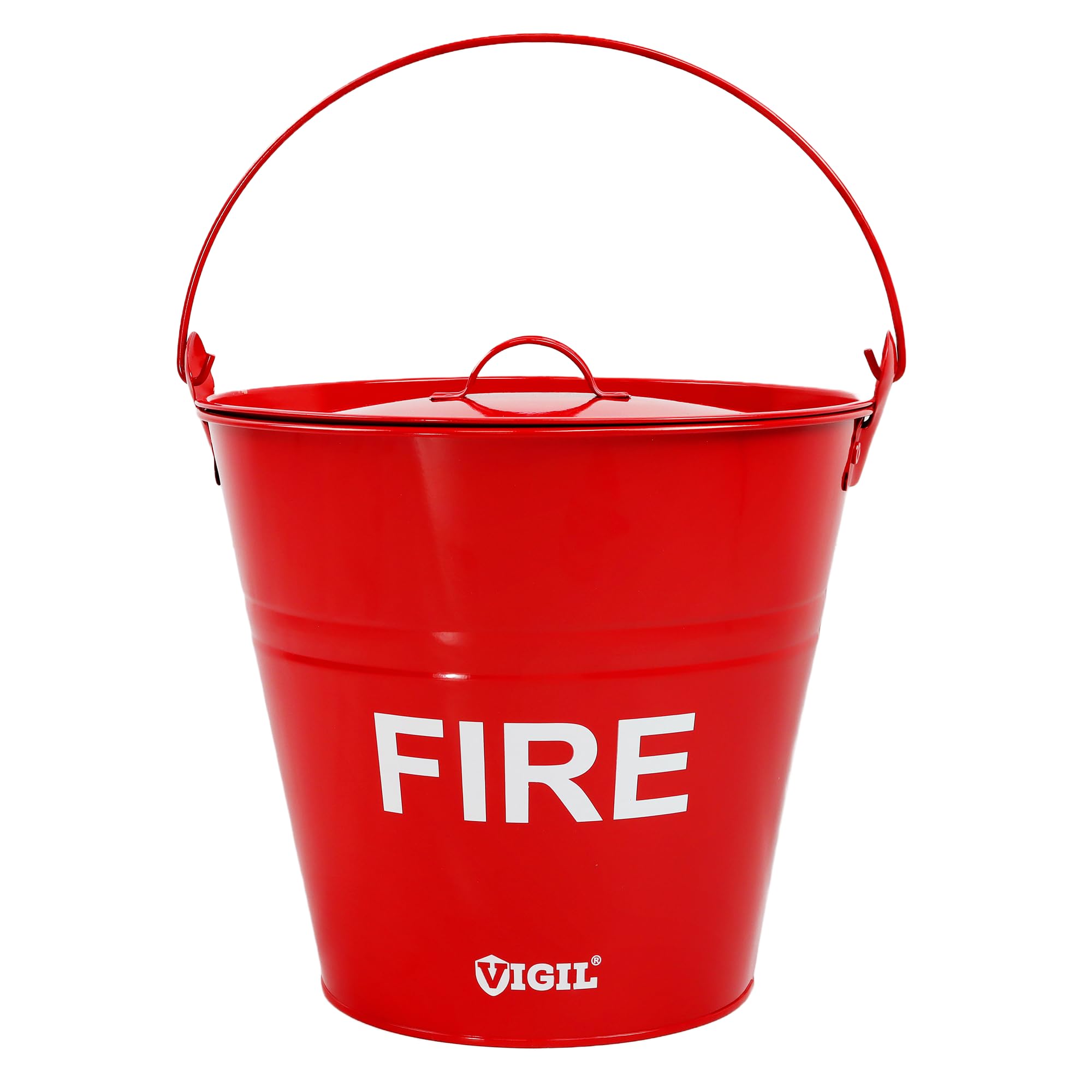 Vigil Red Fire Bucket With Lid - Galvanised Metal Bucket With Handle For Fire Safety (Capacity - 10 Litre) - Designed For Storing Sand & Other Spillage Absorbent Materials