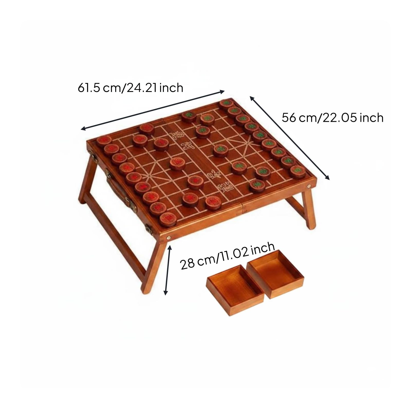 Scacchiera Pieghevole Tavolo da Gioco Legno Stile Xiangqi con Maniglia Trasporto Adatta a Allenamento Famiglia Tempo, Scacchiera Pieghevole + Scacchi In Sandalo Rosso Grandi