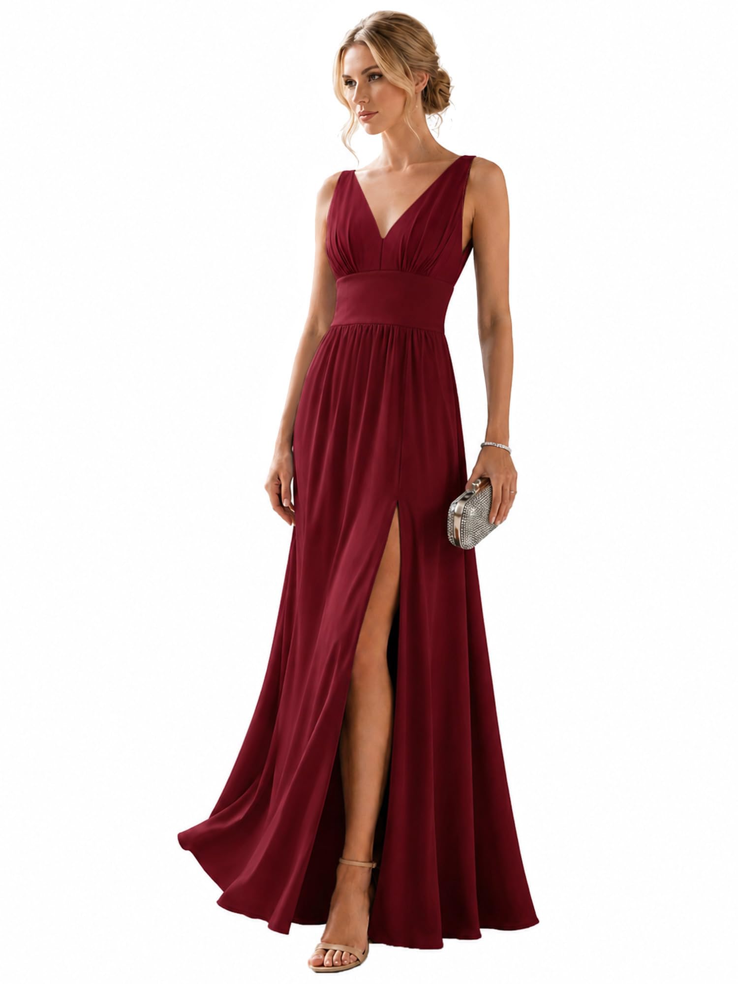 Women's V Neck Sleeveless Formal Dress Wedding Guest Dresses