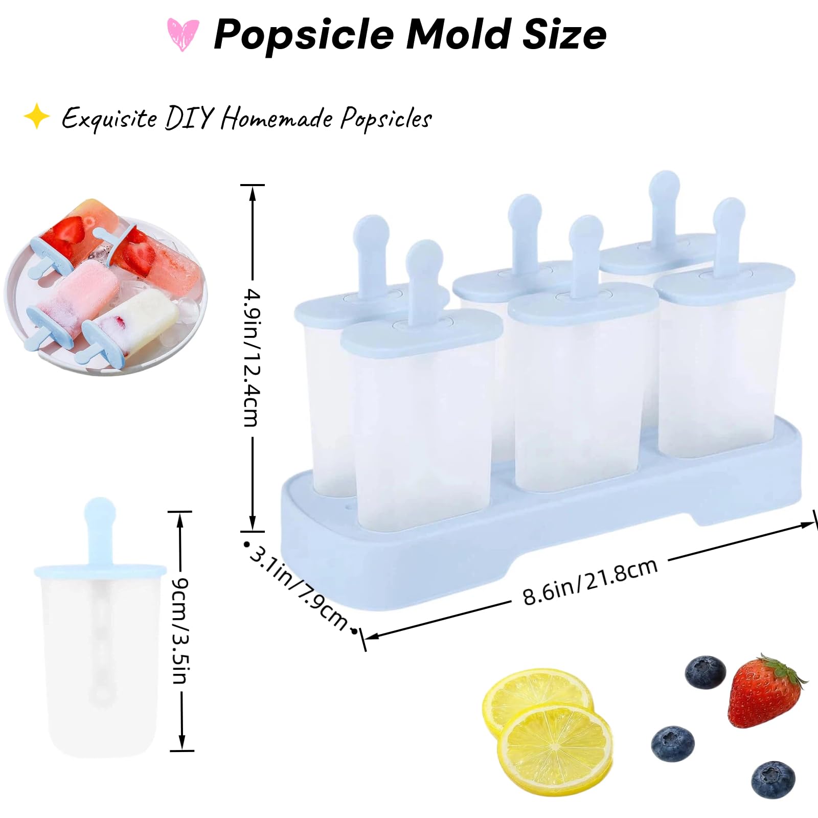 Moldes para Helados con Palo, 6 Cavidades Moldes Helados, DIY Molde Helado para Paletas y Helados Caseros (Azul)
