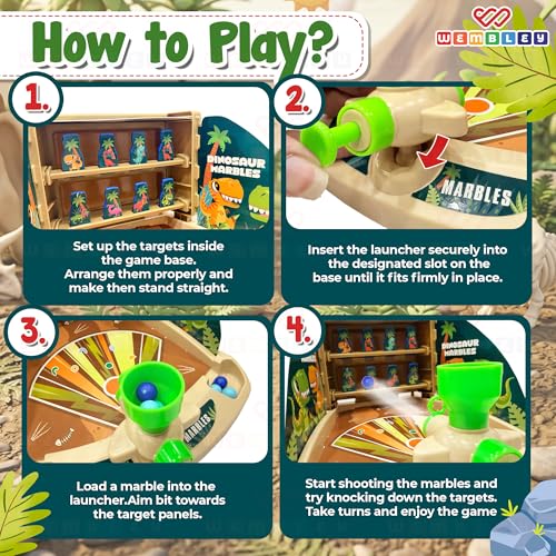 Image of Wembley Dinosaur Shooting Arcade Board Game for Kids | Dino Theme Pinball Marble Shooter Table Top Toy | Single Player Indoor Skill Activity Game | Birthday Gift Boys Girls Age 5 6 7 8 9 10 11 Years