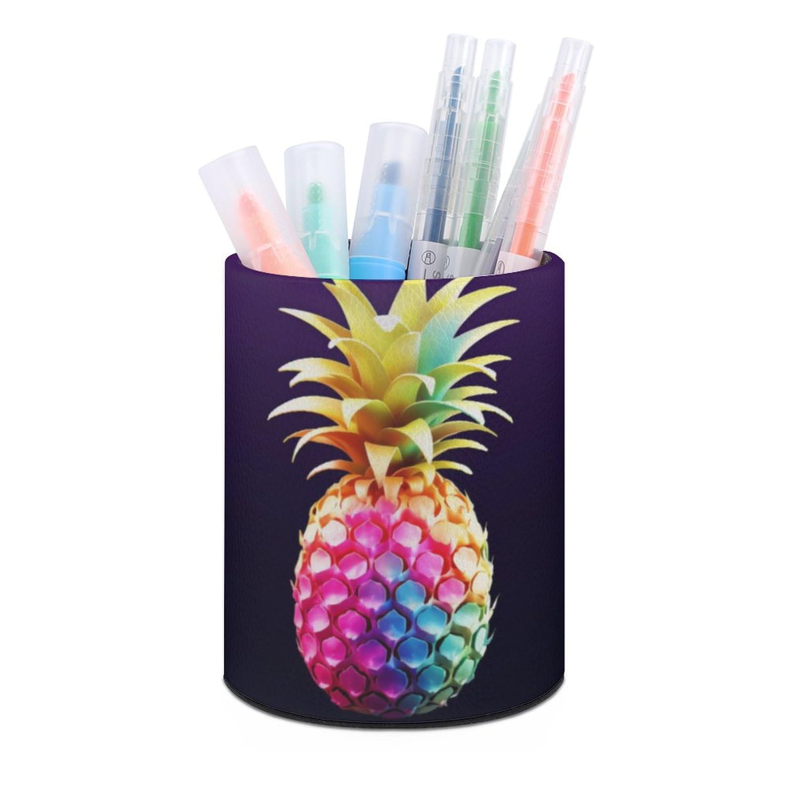 JTREHY Round Pen Holder,Colorful Pineapple Printed Makeup Brush Storage Box Desktop Stationery Storage Cup Office Accessories Storage Box Pencil Storage Box for Home Office Dressing Table