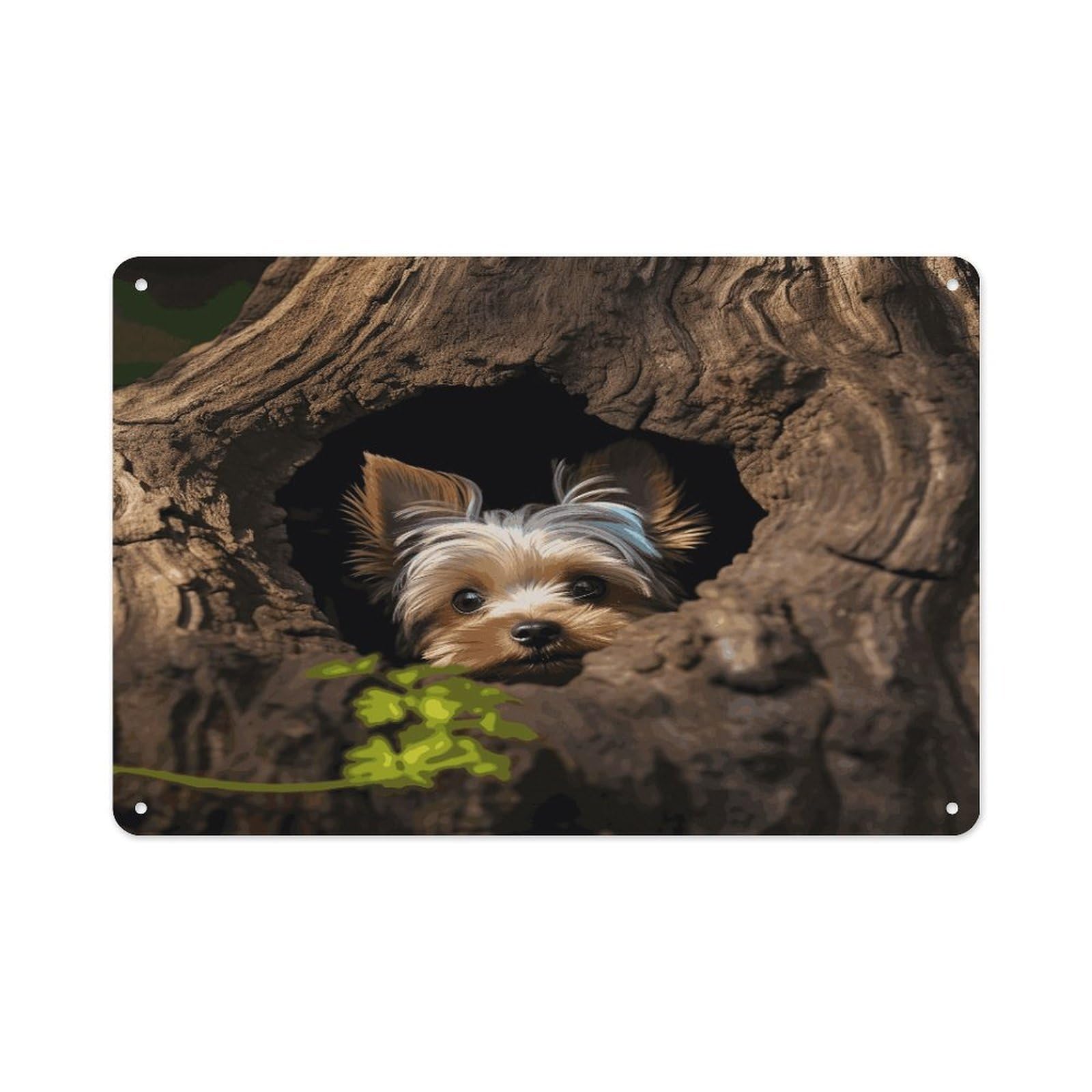 Btcowzrv Style A Little Yorkshire Terrier Nestled In A Tree Hole Metal Sign 7.9 X 11.8 Inch, Aluminum Sign Wall Art Decor Easy To Install, Decorative Plaque For Home Bar Kitchen Pub Shop Garage