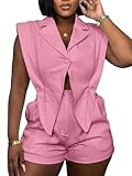 Women&apos;s Sleeveless Rompers Dressy Irregular Lapel Neck Blazer Vest Elasitc Waist Shorts Jumpsuit Casual 2025