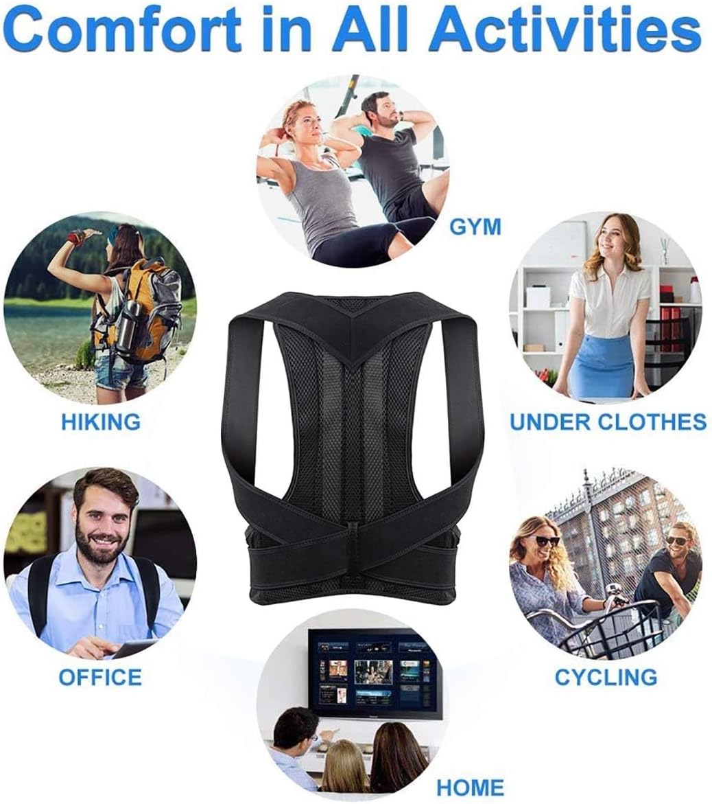 Plus Size XS-5XL Fully Adjustable Posture Corrector Scoliosis Back Brace Men Women Spine Straightener Shoulder Neck Clavicle Support Lumbar Brace Hunchback Correction(Black,X-Small)