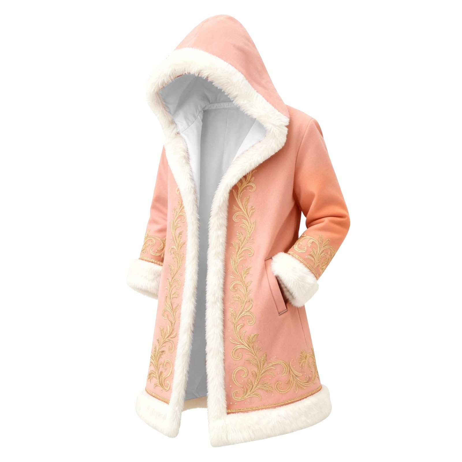 Red Velvet Christmas Costume for Men Red Hooded Cape Santa Coat Plush Lining Long Sleeve Longline Soft Warm Fluffy Festival Holiday Party Xmas Winter Cardigan