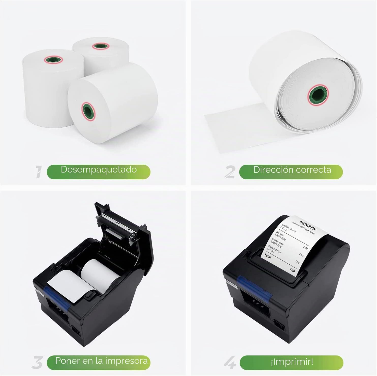 MUNBYN Rollos Papel Térmico 80 mm x 80 mm x 80 m, Rollo Termico de primera para Epson, NetumScan, impresora de recibos de 80 mm y registro POS cuadrado, libre de BPA y certificado FSC [10 Rollos]