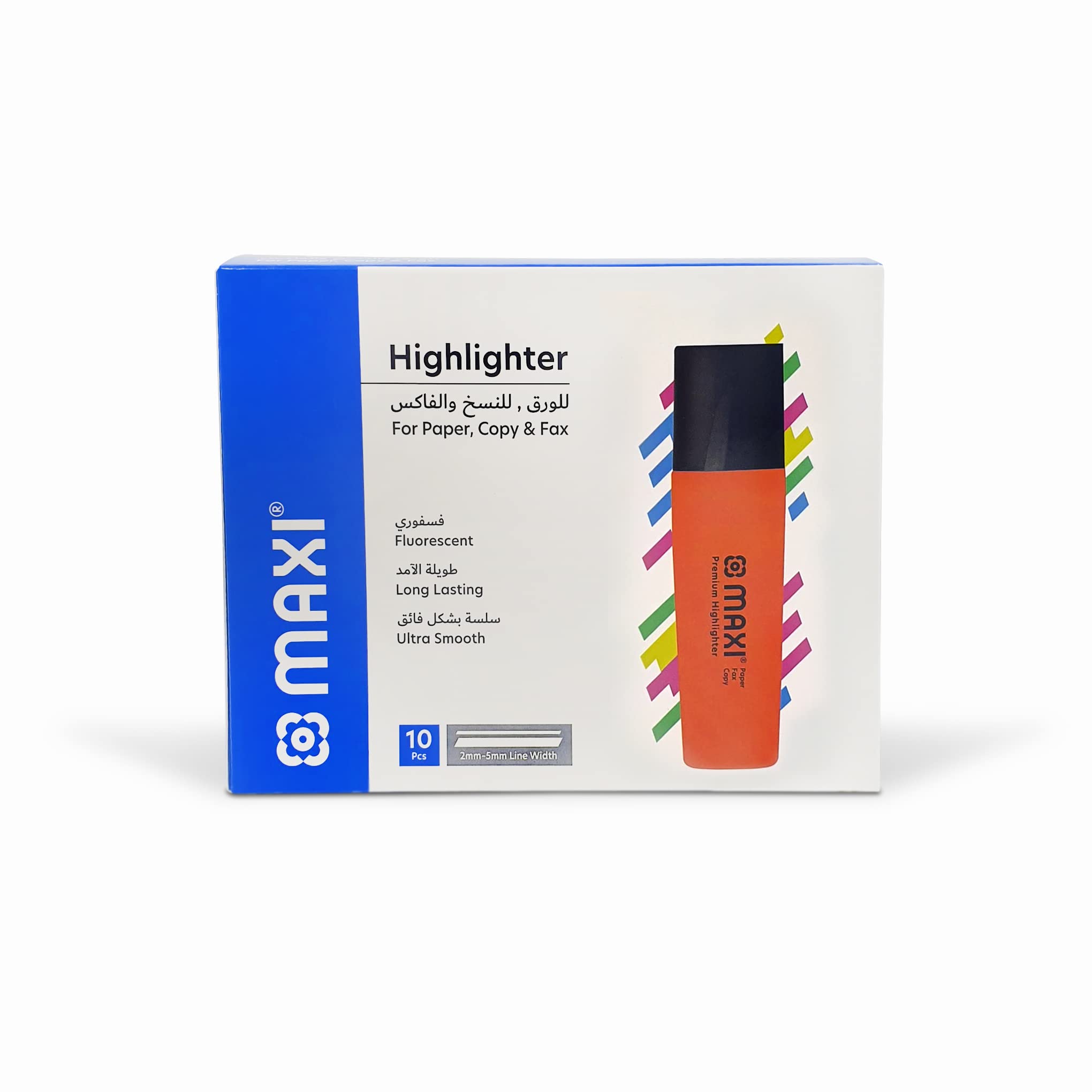 Maxi MX-50O super-fluorescent premium highlighter box of 10pc orange, ultra smooth for paper copy & fax, ORANGE