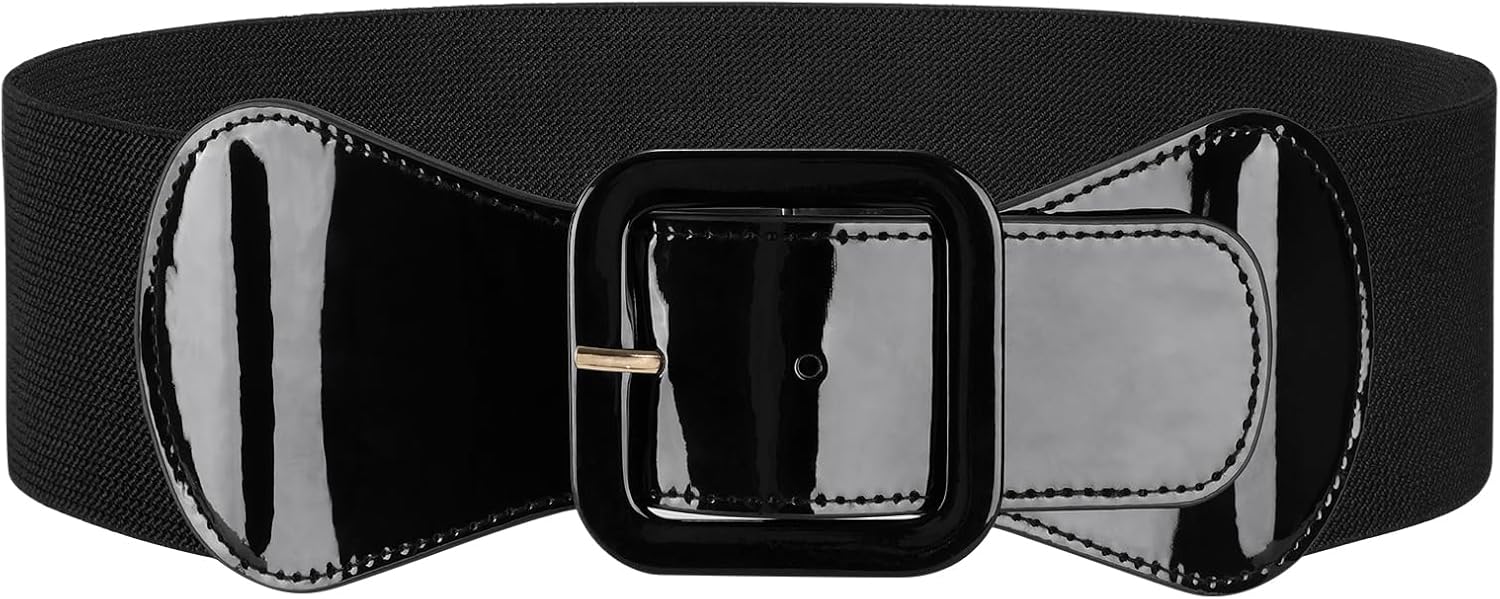 JASGOOD Women Elastic Wide Belt Stretchy Vintage Waist Belt for Dress with Fashion Square Buckle