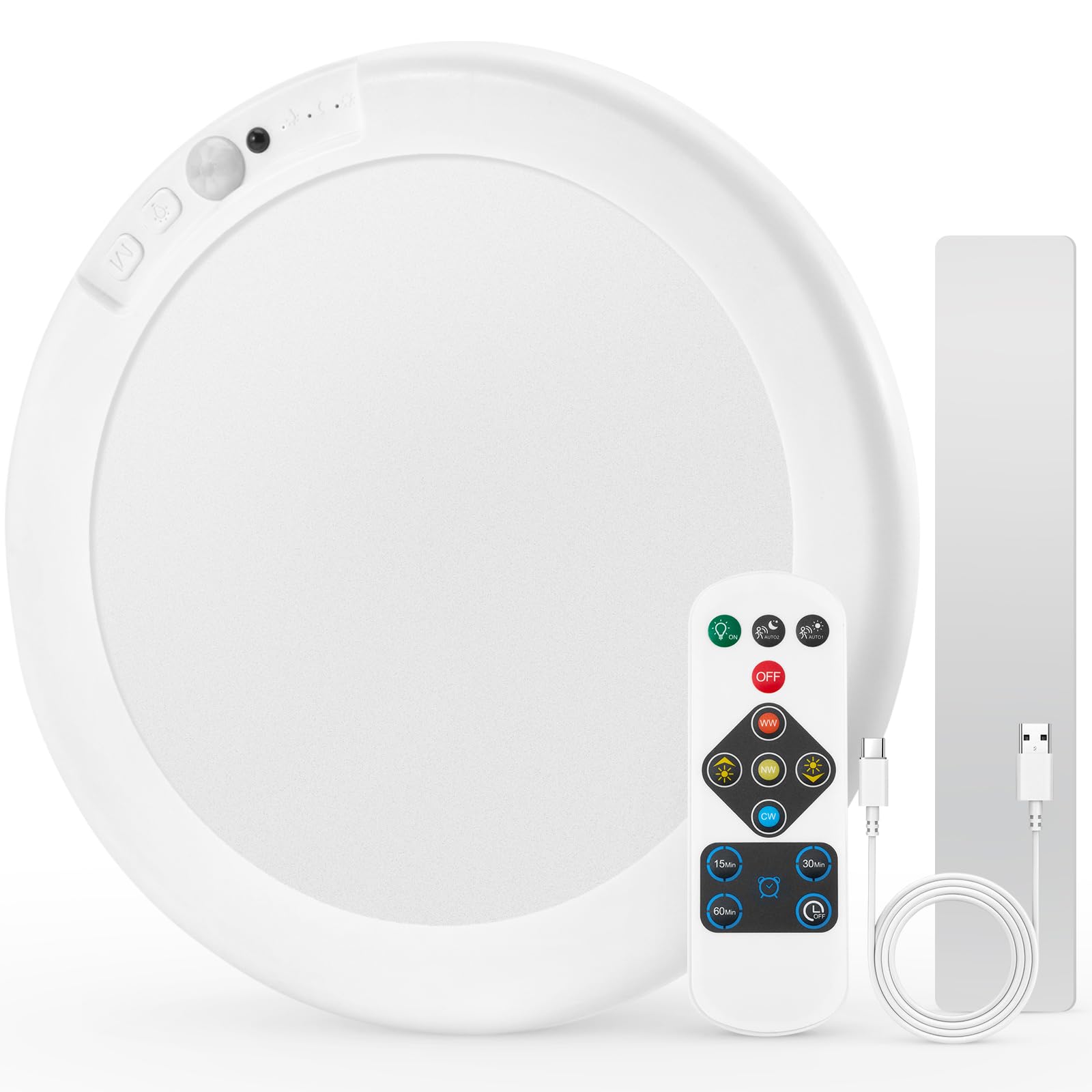 Combuh Battery Powered Operated Shed LED Ceiling Light with Motion Sensor Indoor, 85 Days Battery Life 4000mah USB Rechargeable Bright Lamp Wireless Remote Control for Bathroom Garage Porch 1 Pack