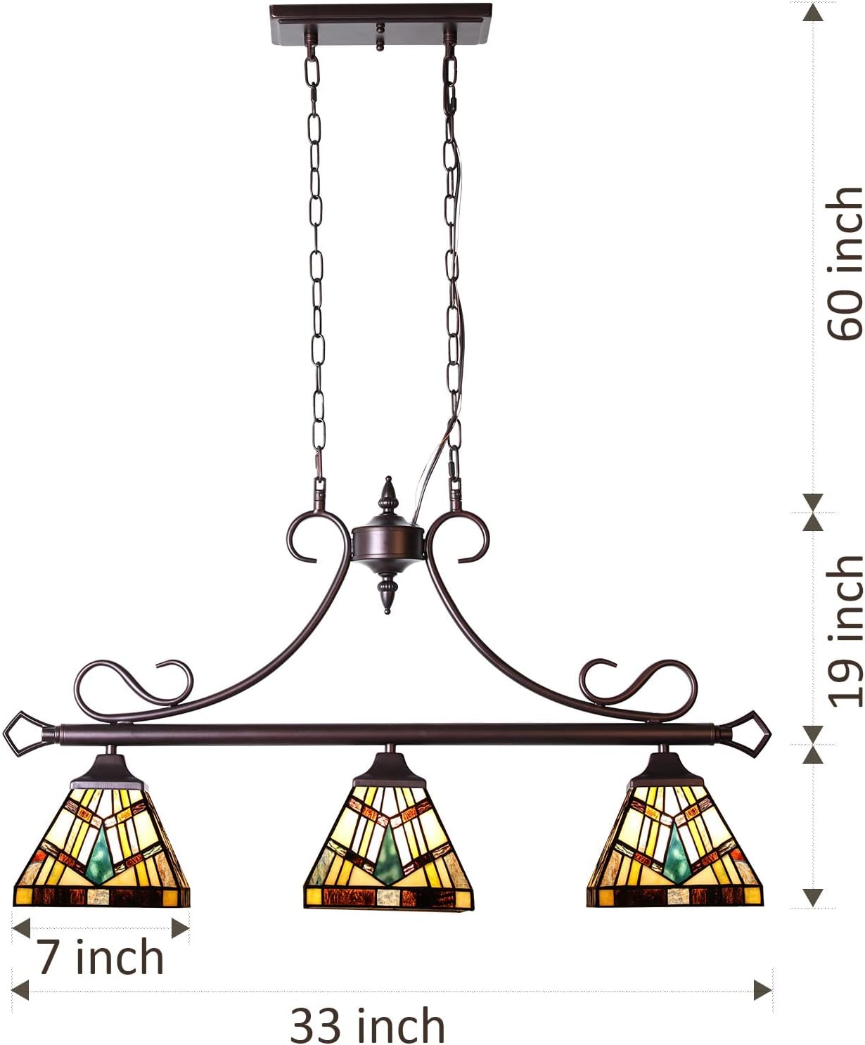 Capulina Tiffany Lamp Stained Glass Pendant Light 3-Lights 7" Wide Cream Amber Antique Tiffany Style Chandelier Pendant Lighting Fixture for Home Dining Room Kitchen Island Pool Table Hall