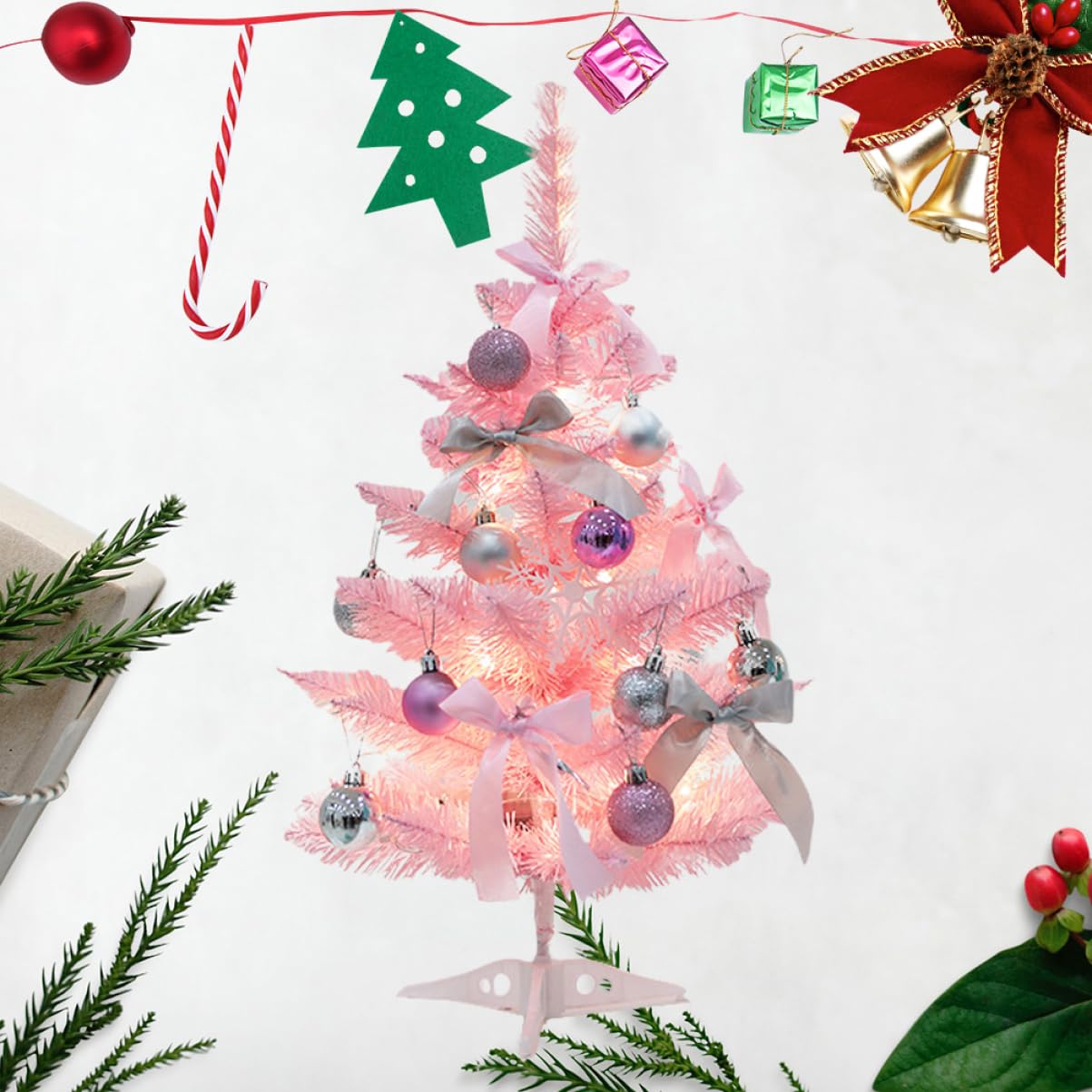 LABRIMP Weihnachtsbaum mit Led-Beleuchtung Rosa Tischdeko Weihnachtsschmuck für Wohnungen Geschäfte Büros Weihnachtsbaum-Dekoration ohne Batterie