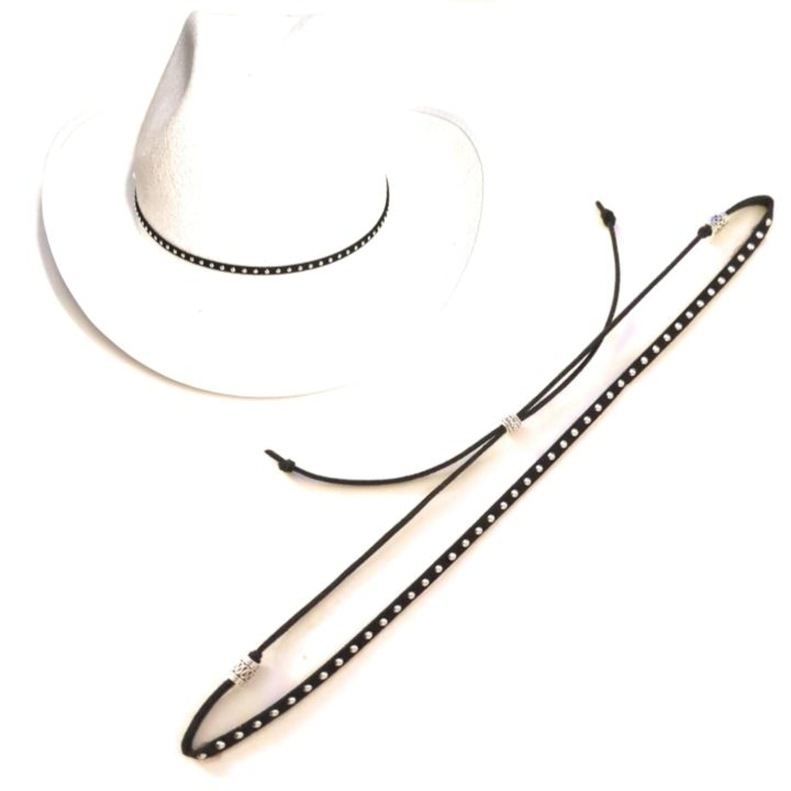 Hatband Cowboy Silver Rivet Dome Stud Black Western Accessory Micro-Suede Leather Straps Adjustable One Size Hat Not Included