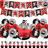 Ninja Birthday Party Decoration Red and Black Warrior Themed Party Supplies for Boys with Ninja...