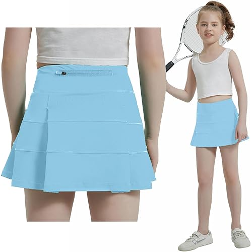 Husnainna Girls Tennis Skirt High Waisted Pleated Kids Skort Built-in Shorts School Athletic Golf with 3 Pockets