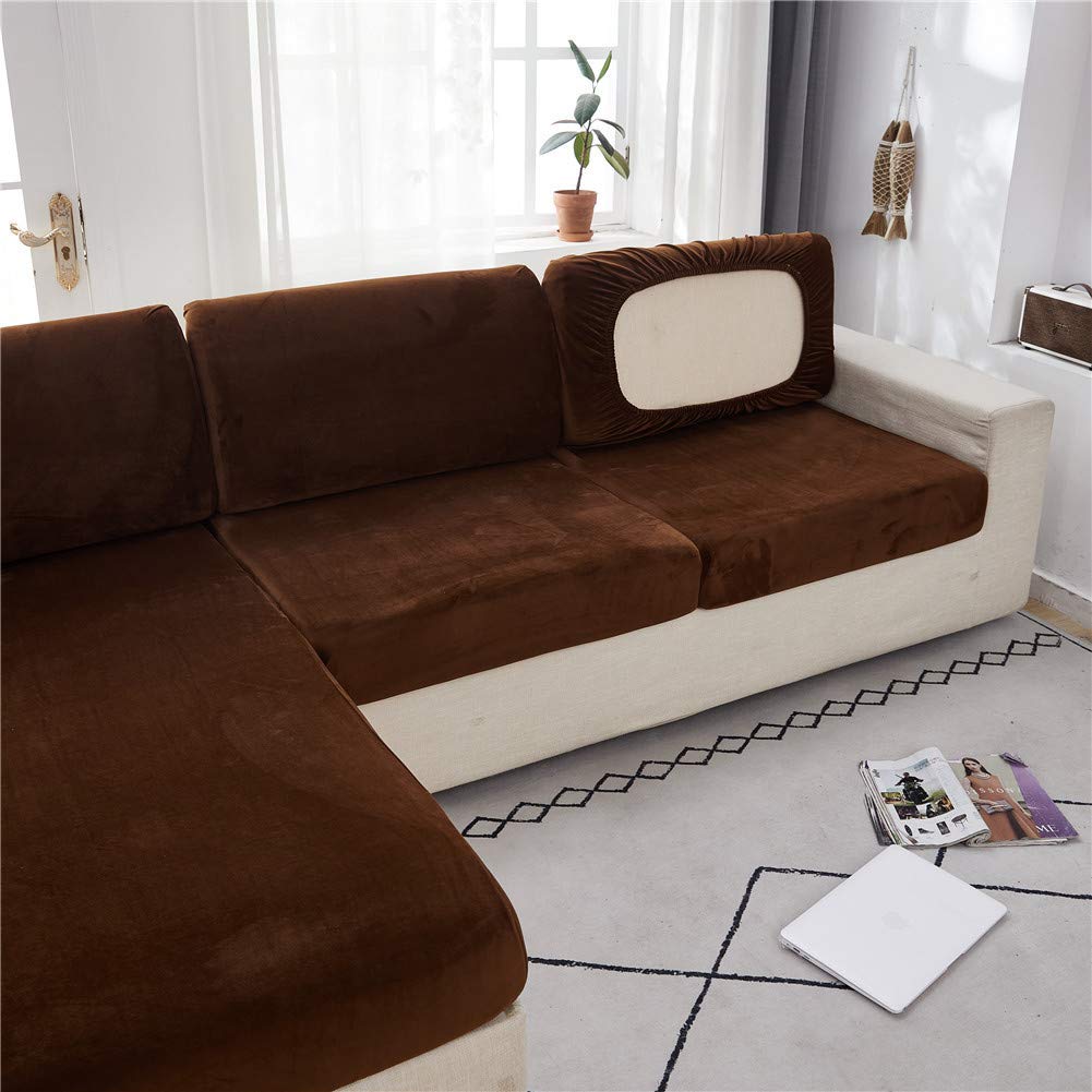 Sylc Brown Sofa Seat Cushion Covers Velvet, Sofa Cushion Slipcovers Replacement, Couch Cushion Covers Thick Stretch For Individual Cushions (,Backrest Cover)