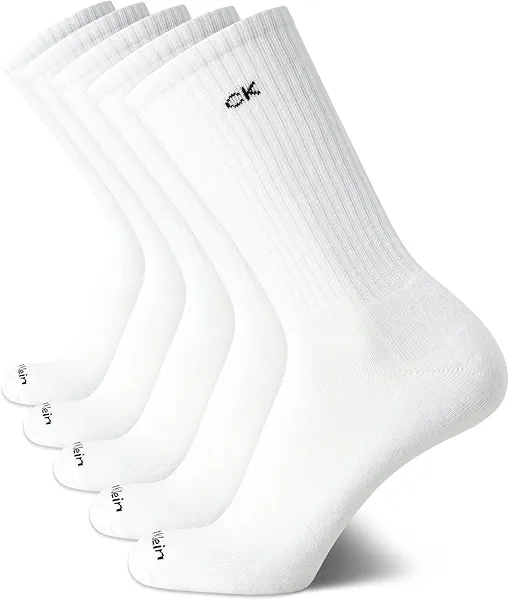 Calvin Klein Mens Crew Socks - 5 Pack Athletic Mid Calf Socks for Men (7-12)
