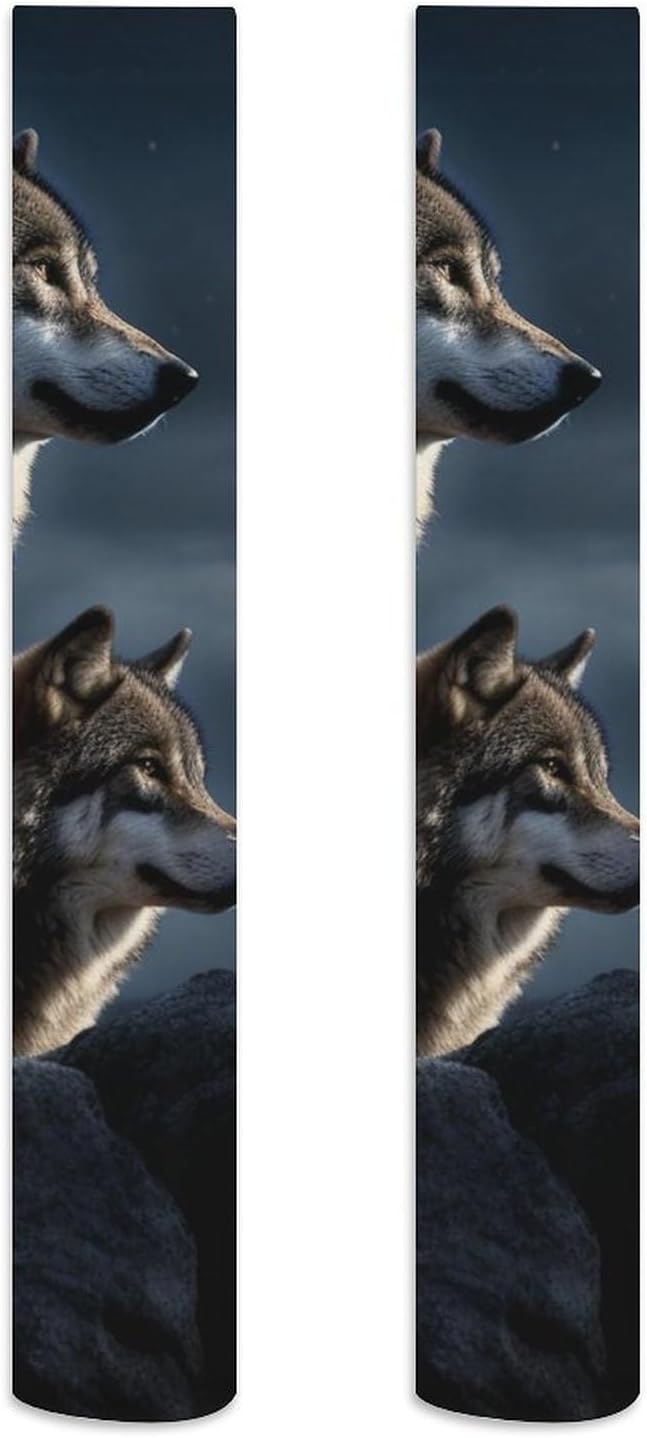 Wolves In The Moonlight Knee High Stockings for Women 23.6" Breathable Thigh High Stockings Over The Knee Socks