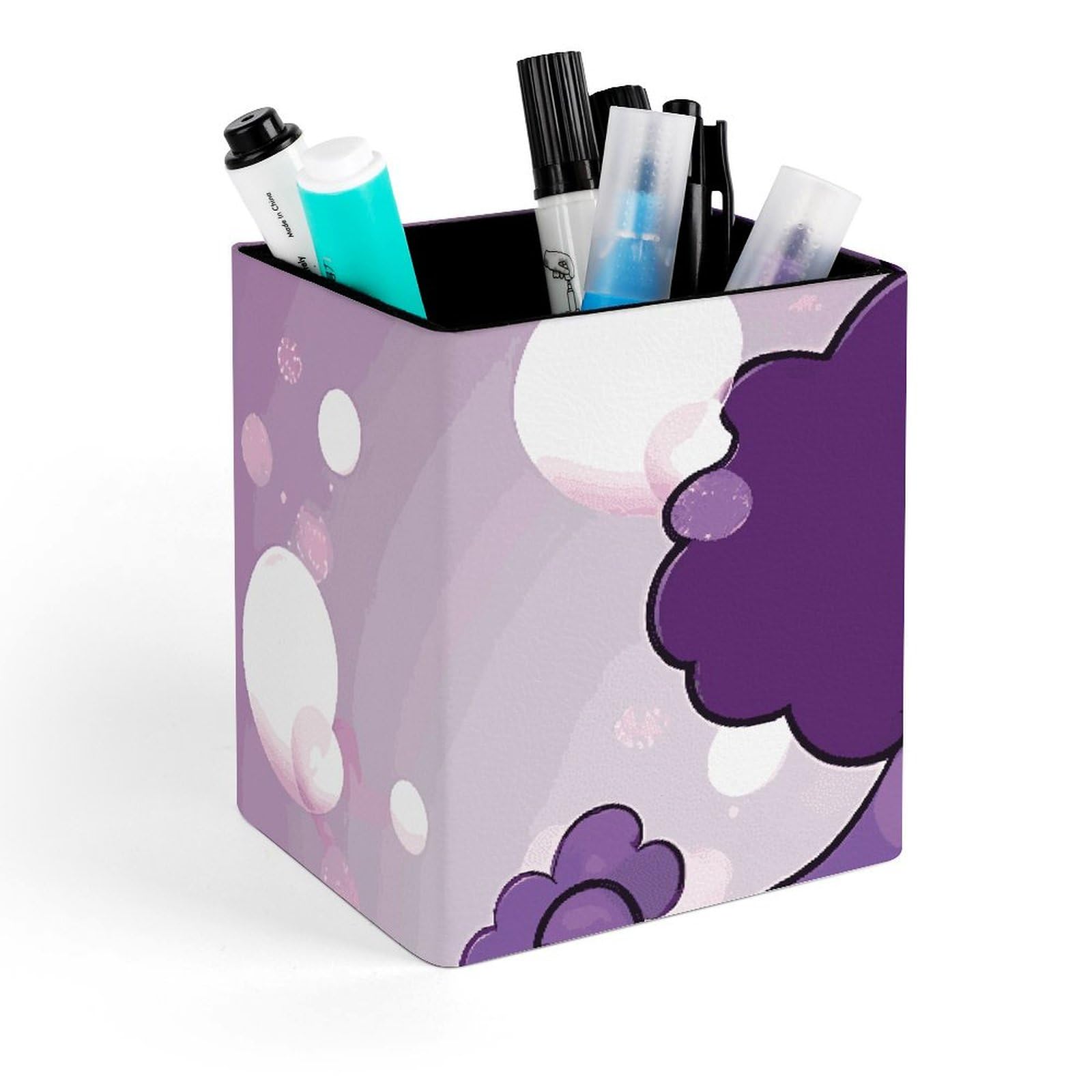 Porte-stylo carré en cuir caniche violet 11cm pour organisation de bureau