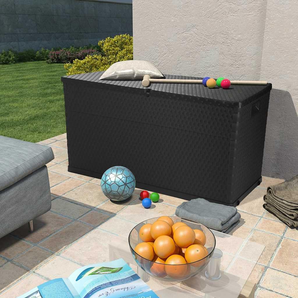 Caja de almacenamiento de jardín de 120 x 56 x 63 cm, de polipropileno con aspecto de ratán, para terraza y jardín, color antracita