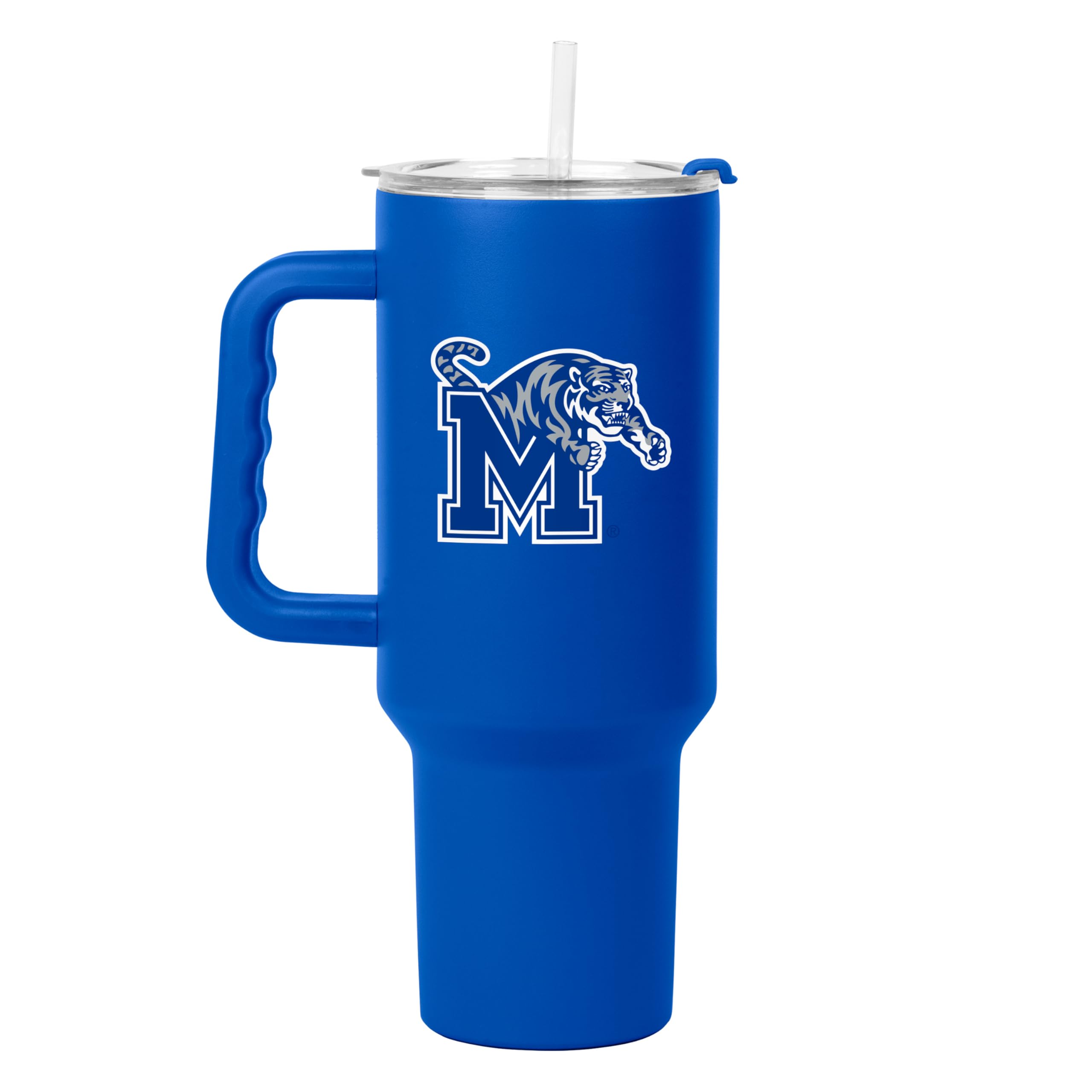 Logo Brands NCAA Memphis Tigers 40 oz Tumbler with Handle -Powder Coated-Stainless Steel with Straw– Leak-Resistant, Keeps Drinks Hot/Cold – Everyday Use