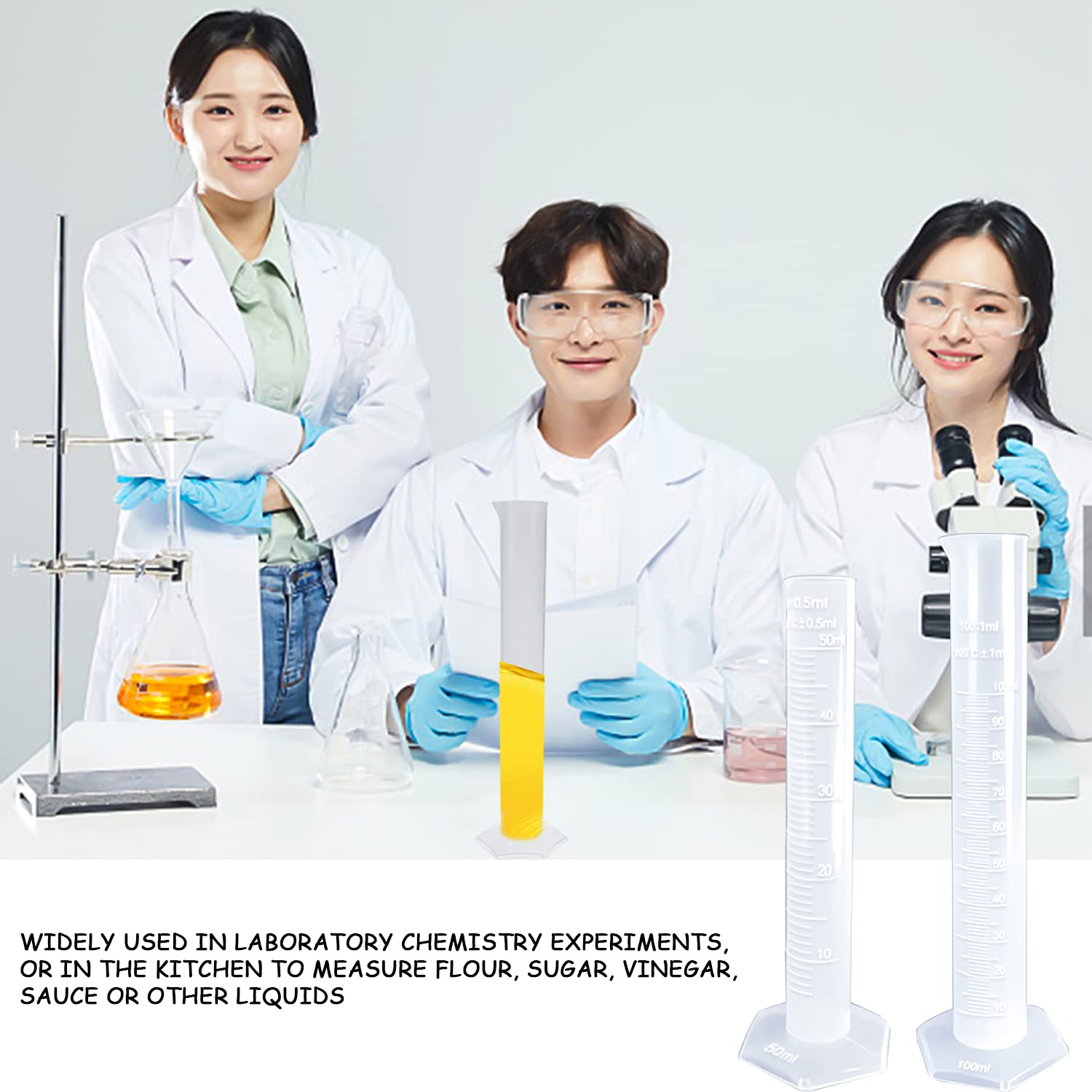 Cilindro Graduado de Plástico 50 ml 100 ml Probeta para Laboratorio Científico