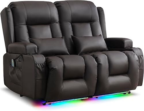 Miniatura 25 de URRED Sofá reclinable de dos plazas con masaje y calor, sofá biplaza reclinable eléctrico con consola, asiento de cine en casa con luces LED,