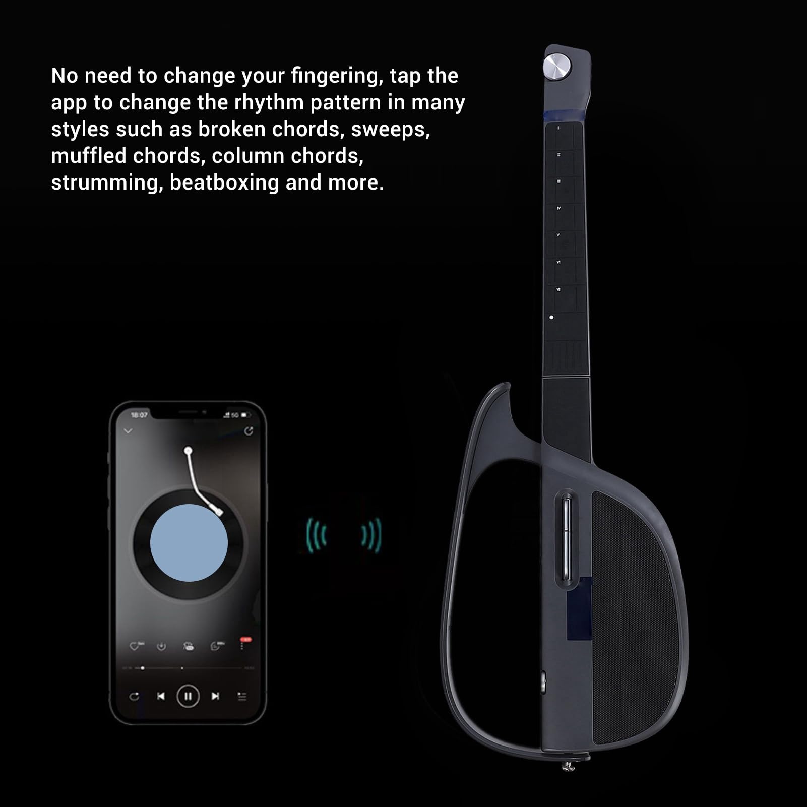 Stringless Smart Guitar, Generator Akordów, Składana Guitarra do Podróży, Wbudowana Maszyna Perkusyjna i Linia Basowa, Inteligentna Gitara z torbą do Przechowywania, dla Jednego
