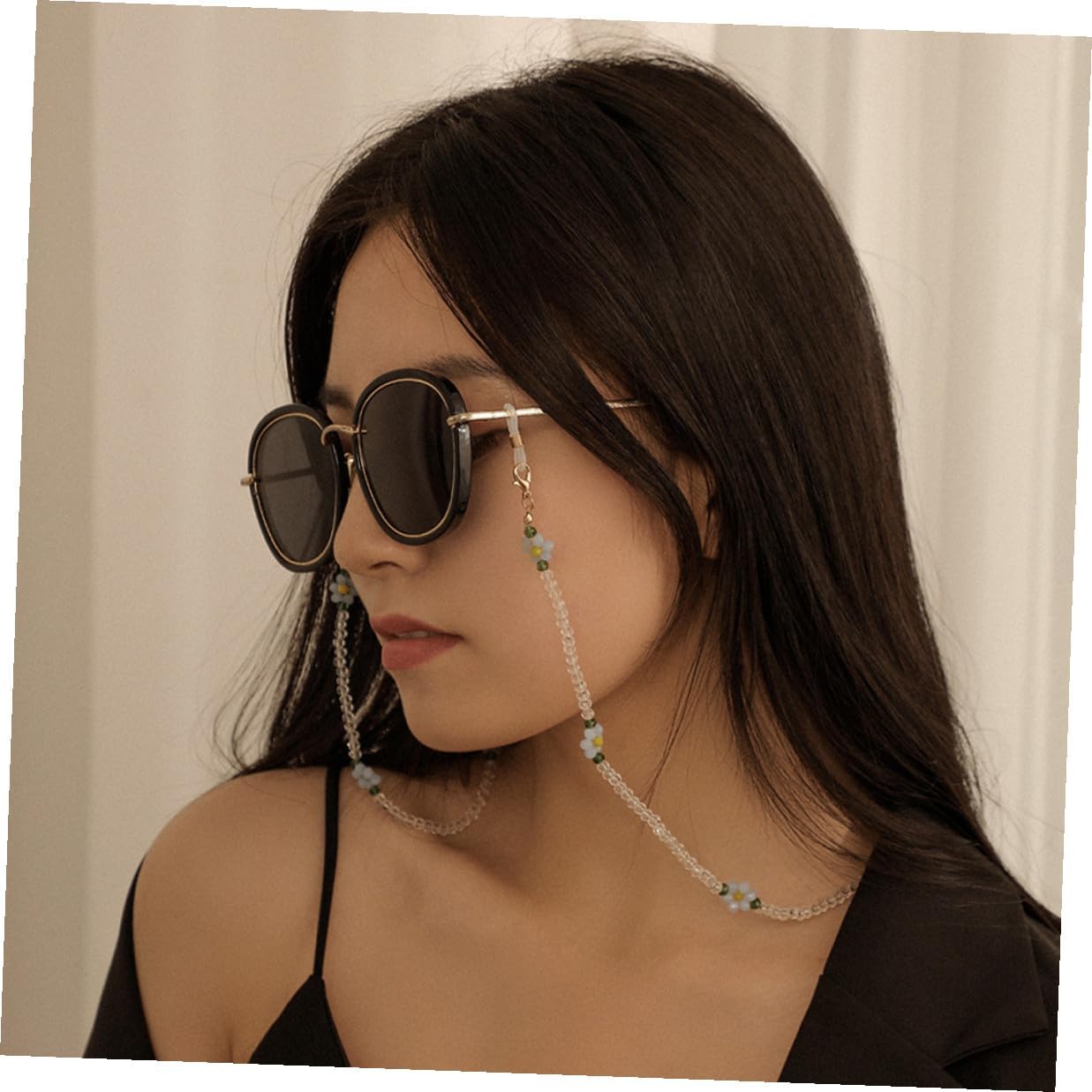 SOLUSTRE Delicate Blue Crystal Beaded Mask Anti-lost Chain and Flower Eyeglass Necklace Multi-purpose Sweater Hanging Accessory for Women