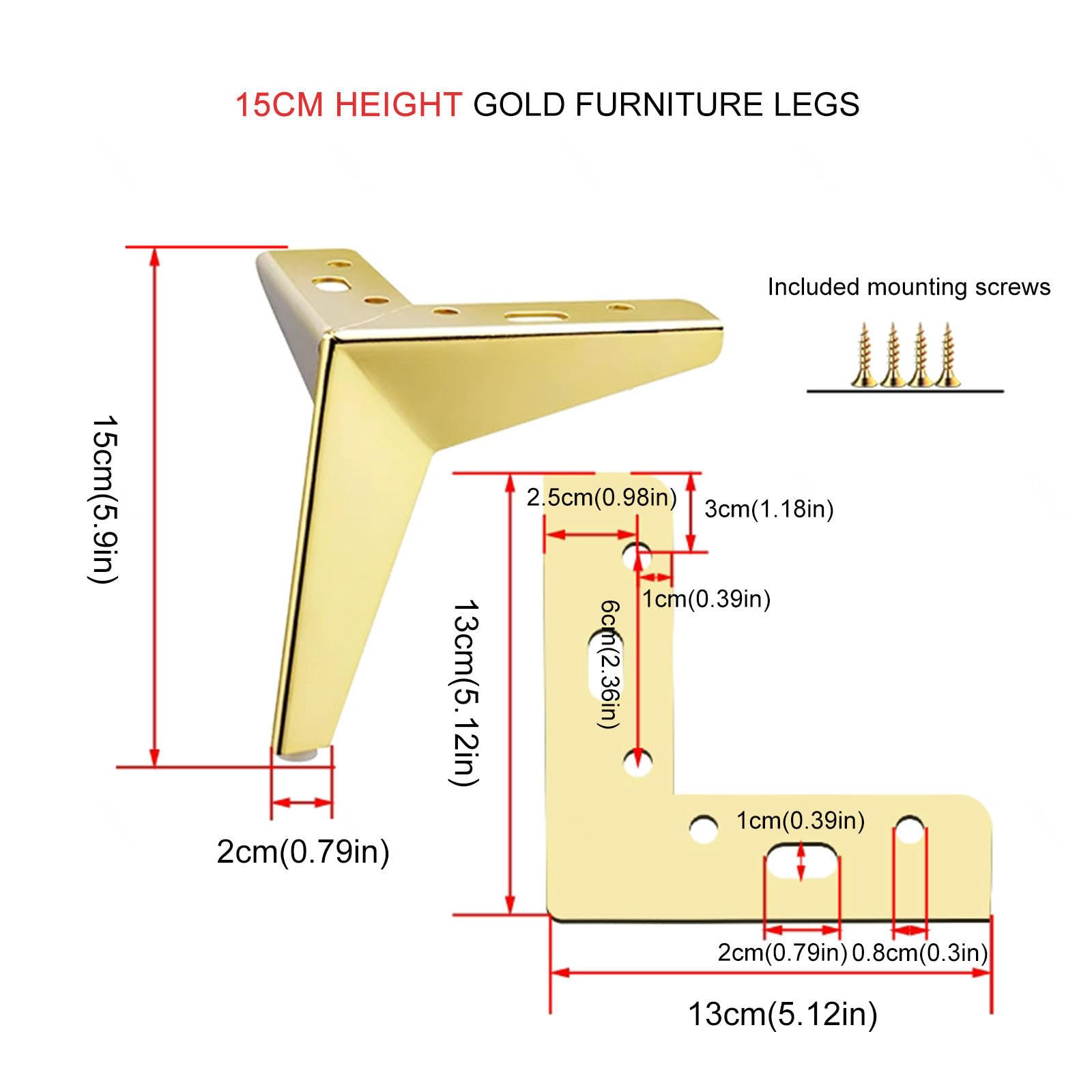 4 szt. Metalowe nogi do mebli, czarne/złote/czarne nogi do stołu, DIY zamienne nóżki do mebli 10cm 13cm 15cm 17cm(Gold,15cm(5.9in))
