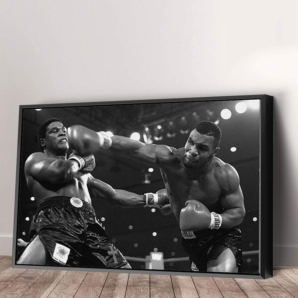 Amk Wood Legendary Boxing Champion Canvas Wall Art | Vintage Fighter Portrait Print | Sports Home Décor – Various Sizes (26in x 20in Black Framed)
