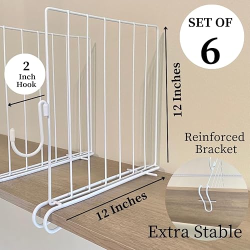 Miniatura 6 de Evelots Separadores de estantes para estante de madera con ganchos extraíbles pendientes de patente, paquete de 6 organizadores de armario y