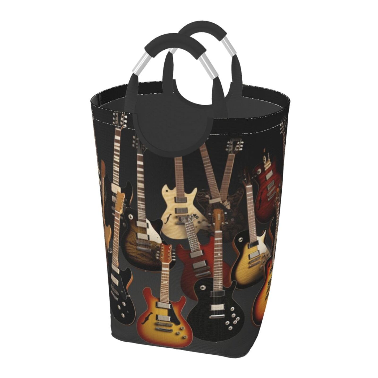 Panier à linge autonome pliable à motif guitares pour chambre et salle de bain
