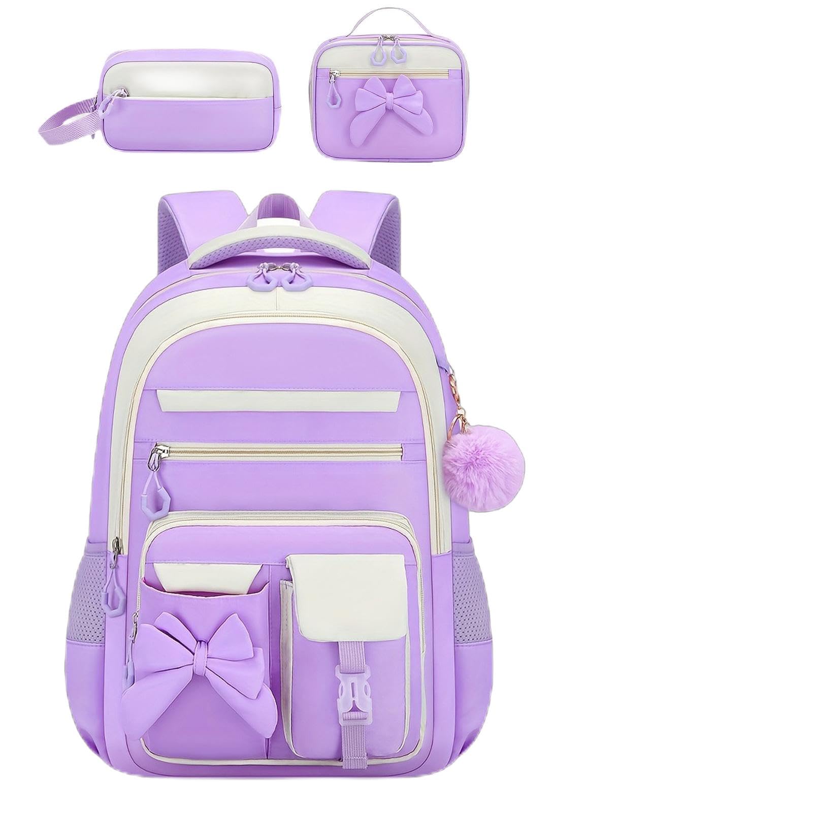 Borsa per la scuola antifurto con borsa per il pranzo e astuccio, B, Refer to description, Unisex | Borsa per libri scolastici per scuola materna studenti medi bambini ragazzi ragazze tennis