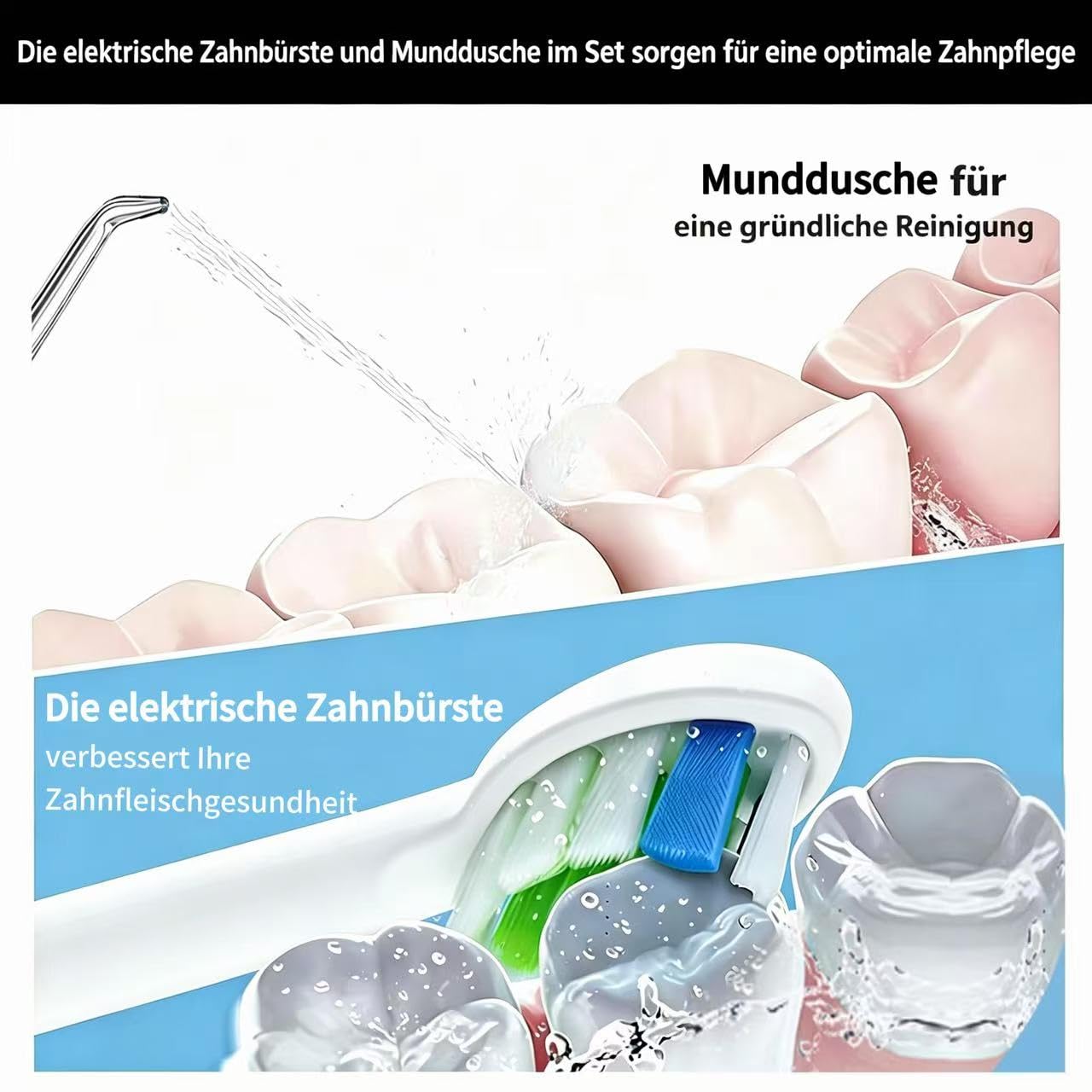 2-in-1 Mundhygiene-Set – Testsieger 2026* – Munddusche & Elektrische Zahnbürste – TÜV-geprüft – Für gesundes Zahnfleisch & gründliche Reinigung – 2000 mAh Akku, IPX7 wasserdicht – inkl. Reiseetui
