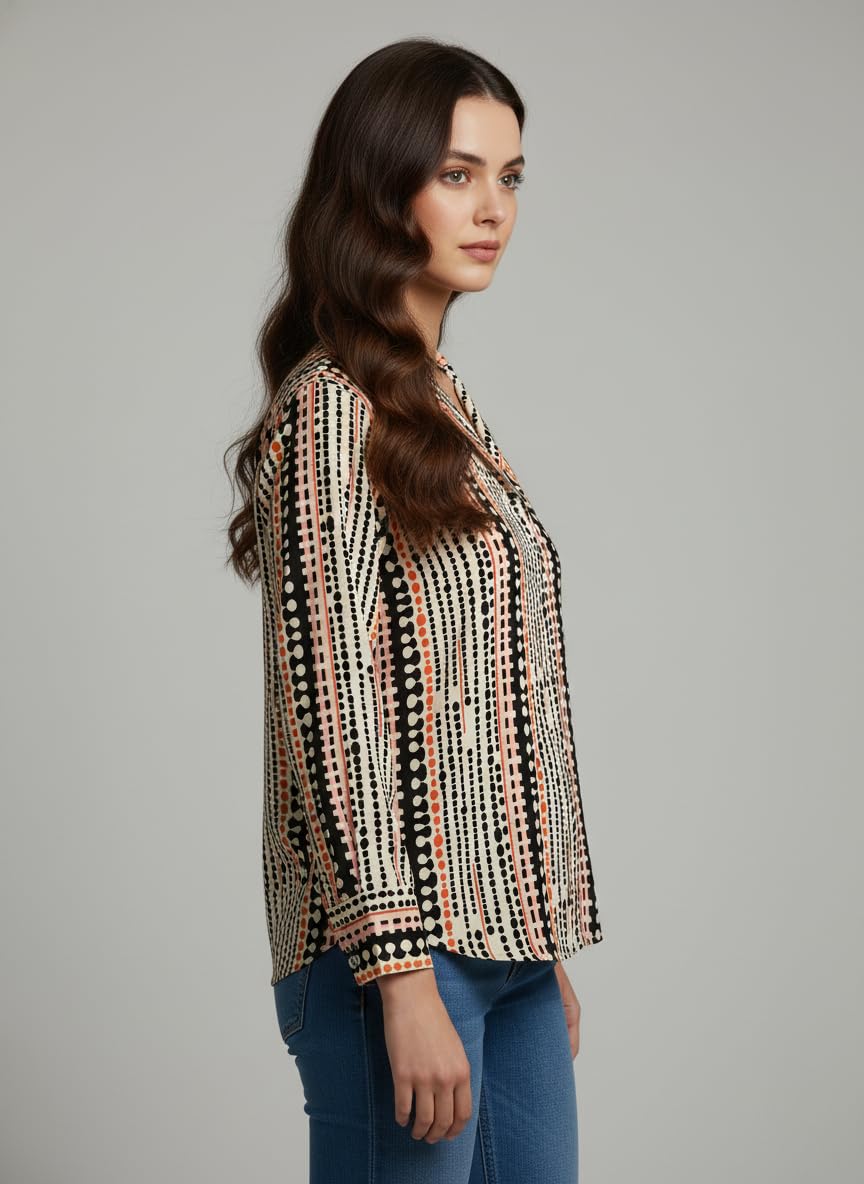 ANNI Designer Bedrucktes Damenhemd aus Baumwollmischgewebe, langärmelig, normale Passform, Hemdkragen, legere Bürokleidung, elegante Western-Kleidung für den Alltag, Hochzeit, Party
