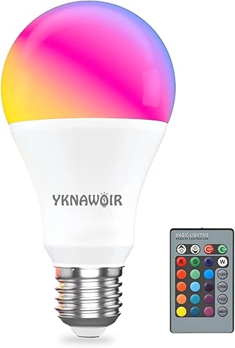 Miniatura 1 de Bombilla RGB que cambia de color con control remoto, bombilla LED RGB de 9 W A19 E27 6500K blanco, 12 opciones de color, bombilla de inundación