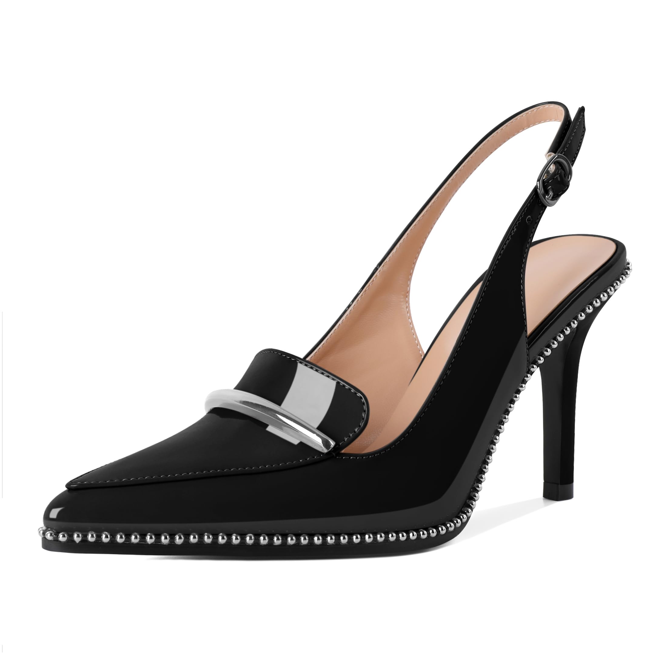 Younton Slingback Heels Women Stilettos High Heel Beaded Pumps Closed Pointd Toe Shoes Slip On Event Party 3.5 Inch Heeled Loafers