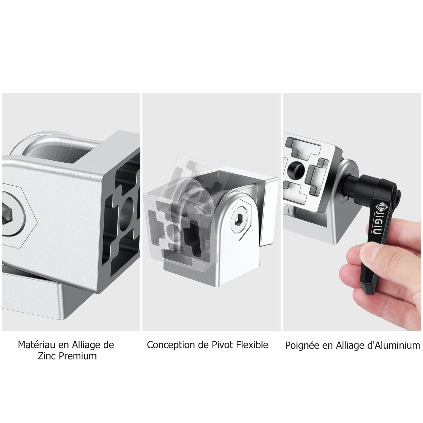 JiGiU 2PCS Connecteur Profilé Aluminium 3030 Argent | Charnière Profilé d'Aluminium 3030 Connecteur, Poignée de Serrage, Coudé Réglable Angle, pour Profil d'Aluminium