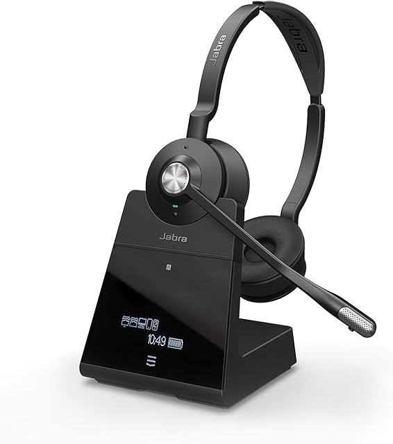 Jabra Engage 65 On-Ear DECT Stereo Headset - Skype For Business Certified Wireless Headphones with Advanced Noise Cancellation for Deskphones and Softphones  Black  UK Version