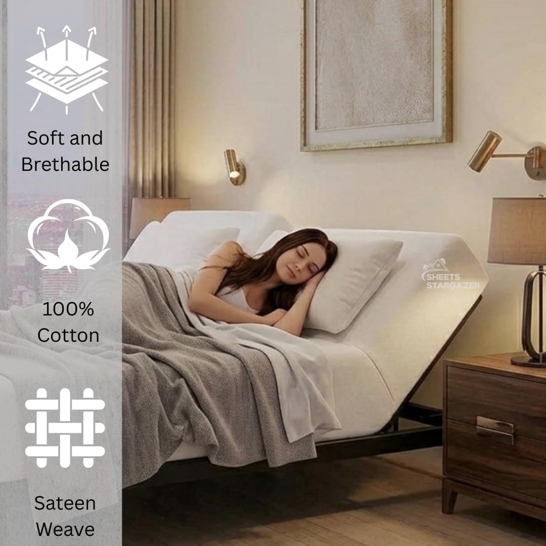 Top Split Queen Fitted Sheet for Adjustable beds, 800 Thread Count 100% Egyptian Cotton Flex Head Queen Fitted Sheet Split Down 30 inches from The Top, Half Split Queen Fitted Sheet Only - White