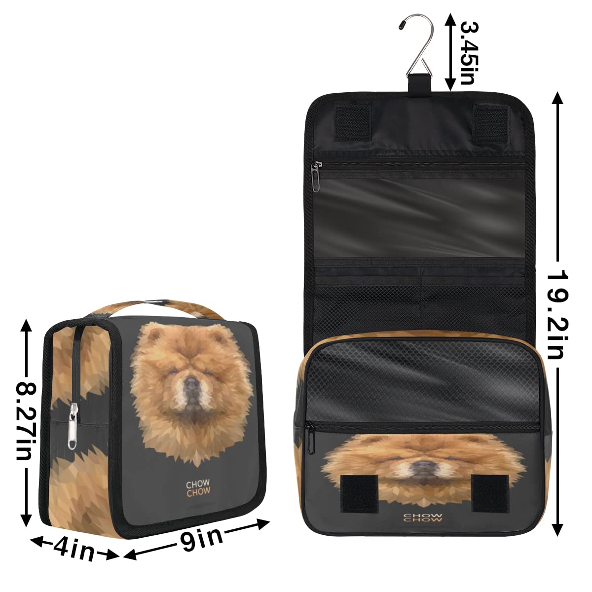 Chow Geometryczne psy Podróżna kosmetyczka Psy Mycie Torba Unisex Wiszące przybory toaletowe Kosmetyczka Organizer do makijażu, wielobarwny, Jeden rozmiar