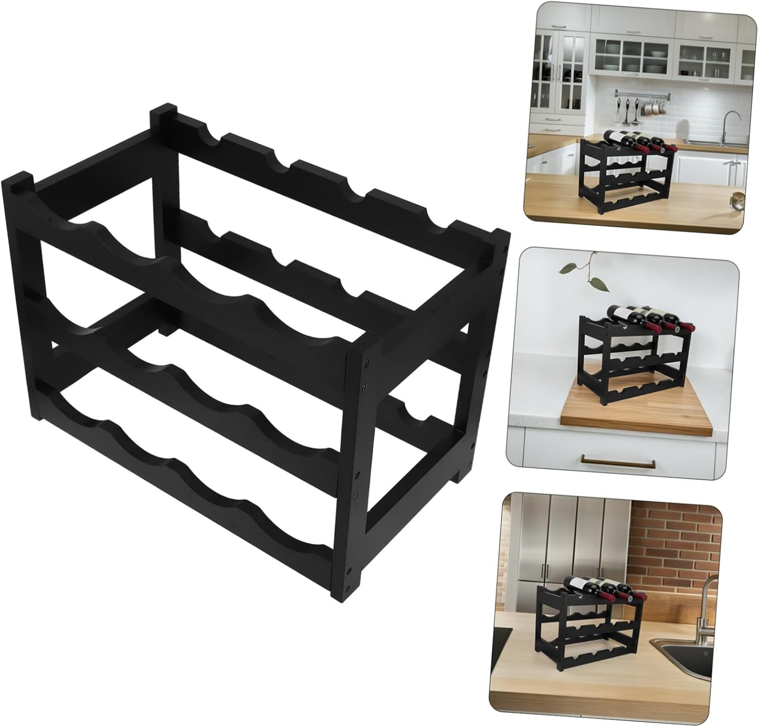 Freestanding Black Wine Rack Holder Space-Saving Liquor Bottle Organizer for Kitchen Bars with Open Design and Stable Structure