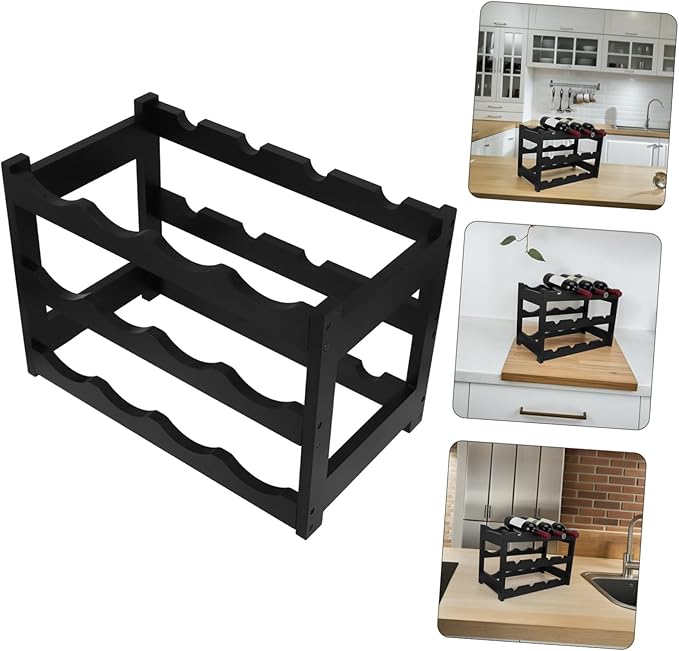 Organizador de Botellas de Vino Negro de 3 Niveles para 12 Botellas miniatura 8