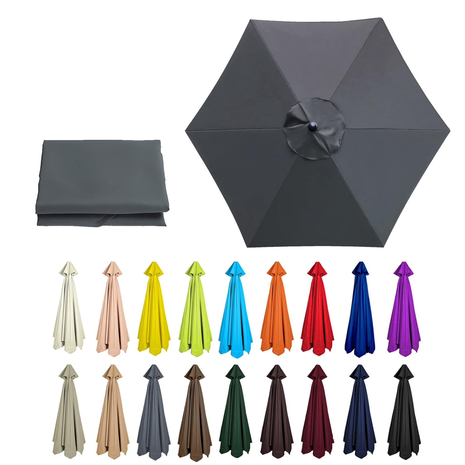 6/8 Arms Outdoor Replacement Canopy | Patio Umbrella Cover | Anti-ultraviolet Market Umbrella Top | Breathable | Washable | for Outdoor Patio Garden Beach(Grey,8 ribs: 2.5m/8.2ft)